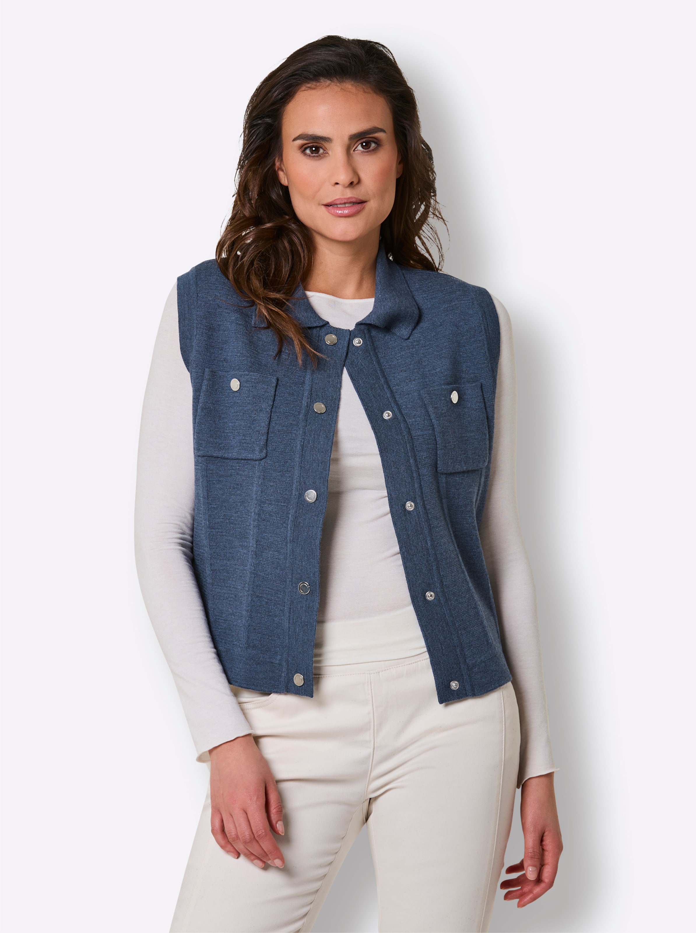 Creation L Premium Damen Rauchblau Meliert Strickweste erhältlich in Größe 36/38/42 von Baur - Bild 3
