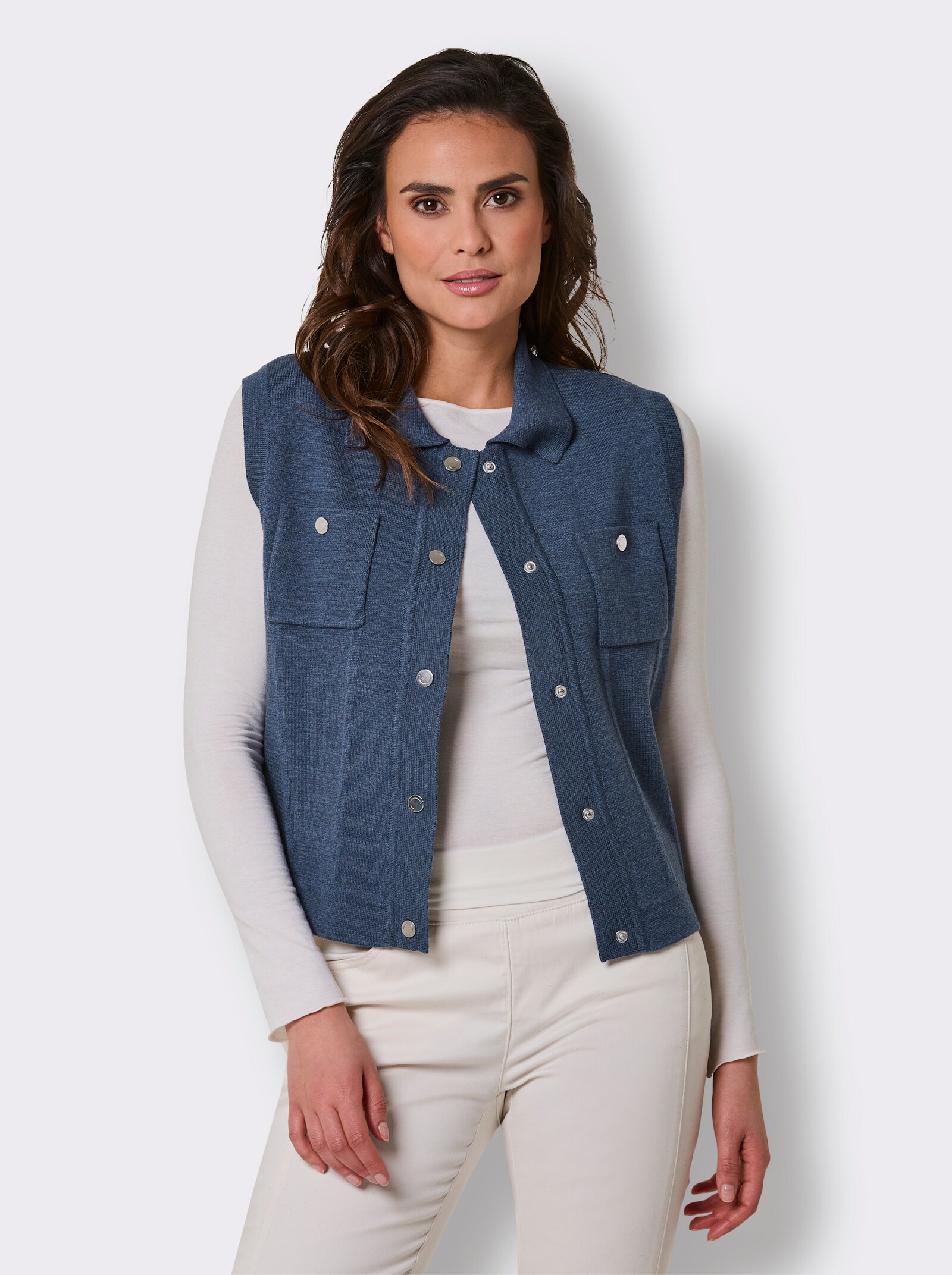 CREATION L PREMIUM Strickweste aus Wolle - rauchblau-meliert