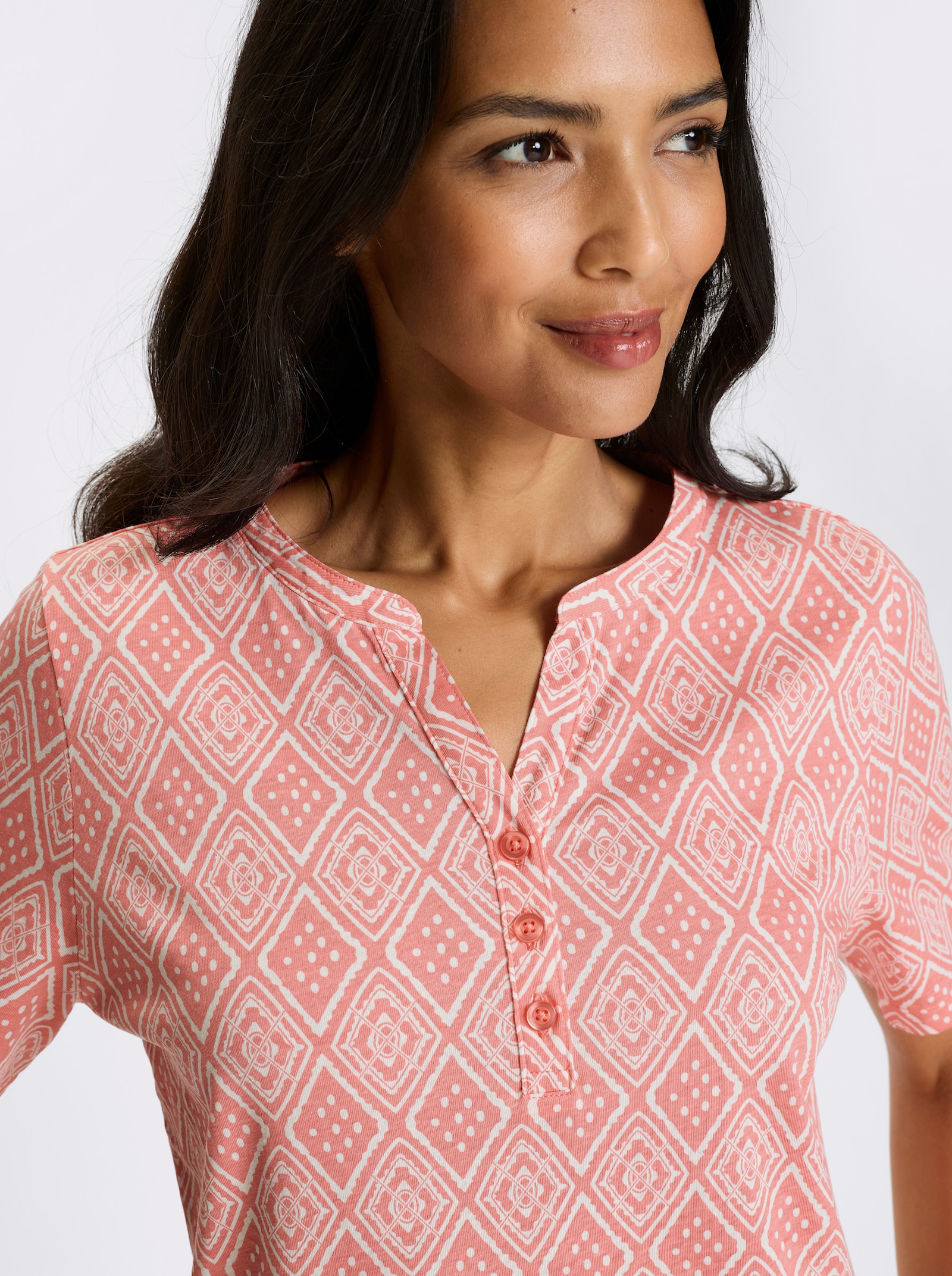 Kurzarmshirt mit Ethno-Druck - flamingo-ecru-bedruckt