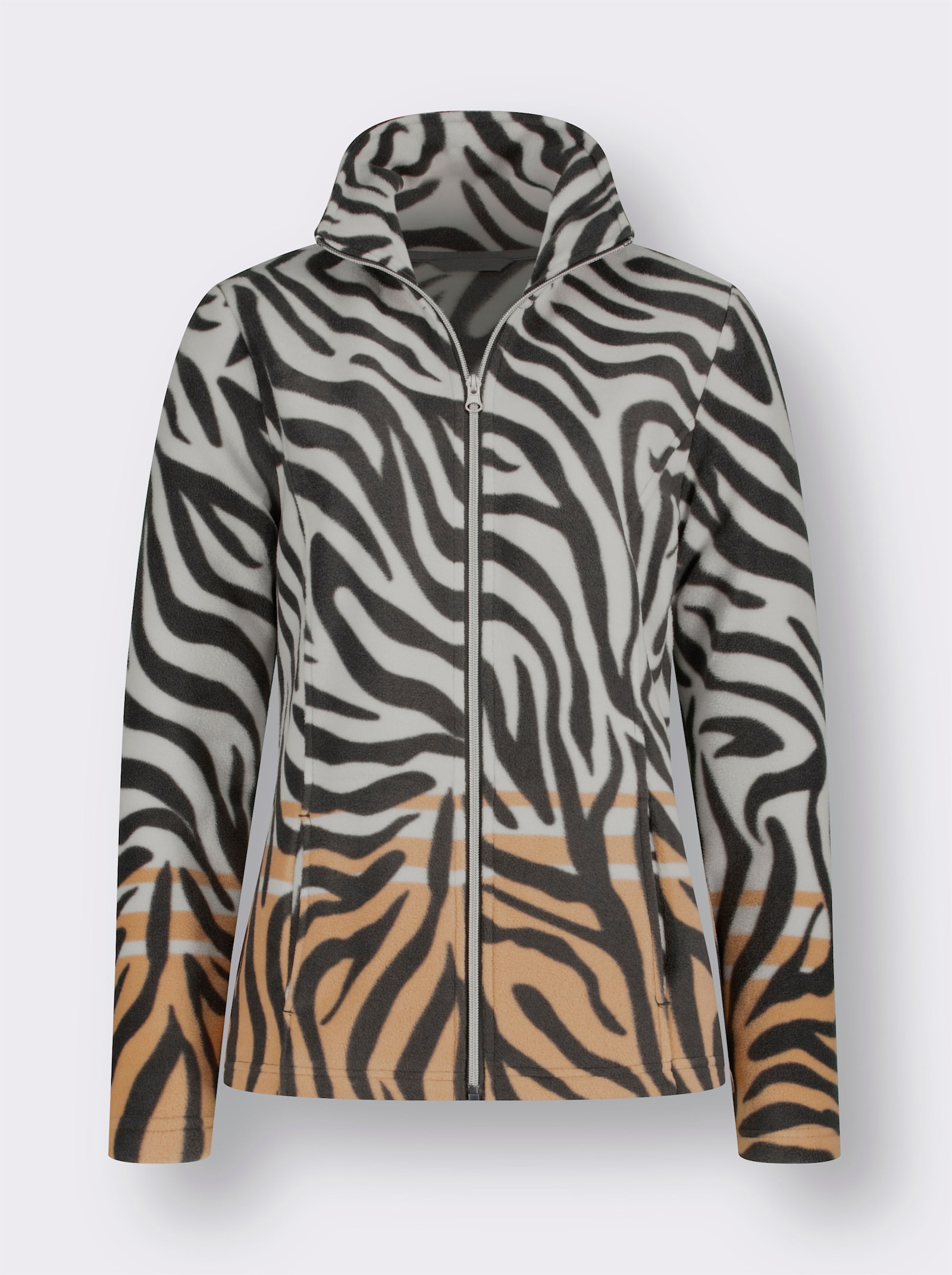 Fleecejacke mit Animal-Print - graphit-camel-bedruckt