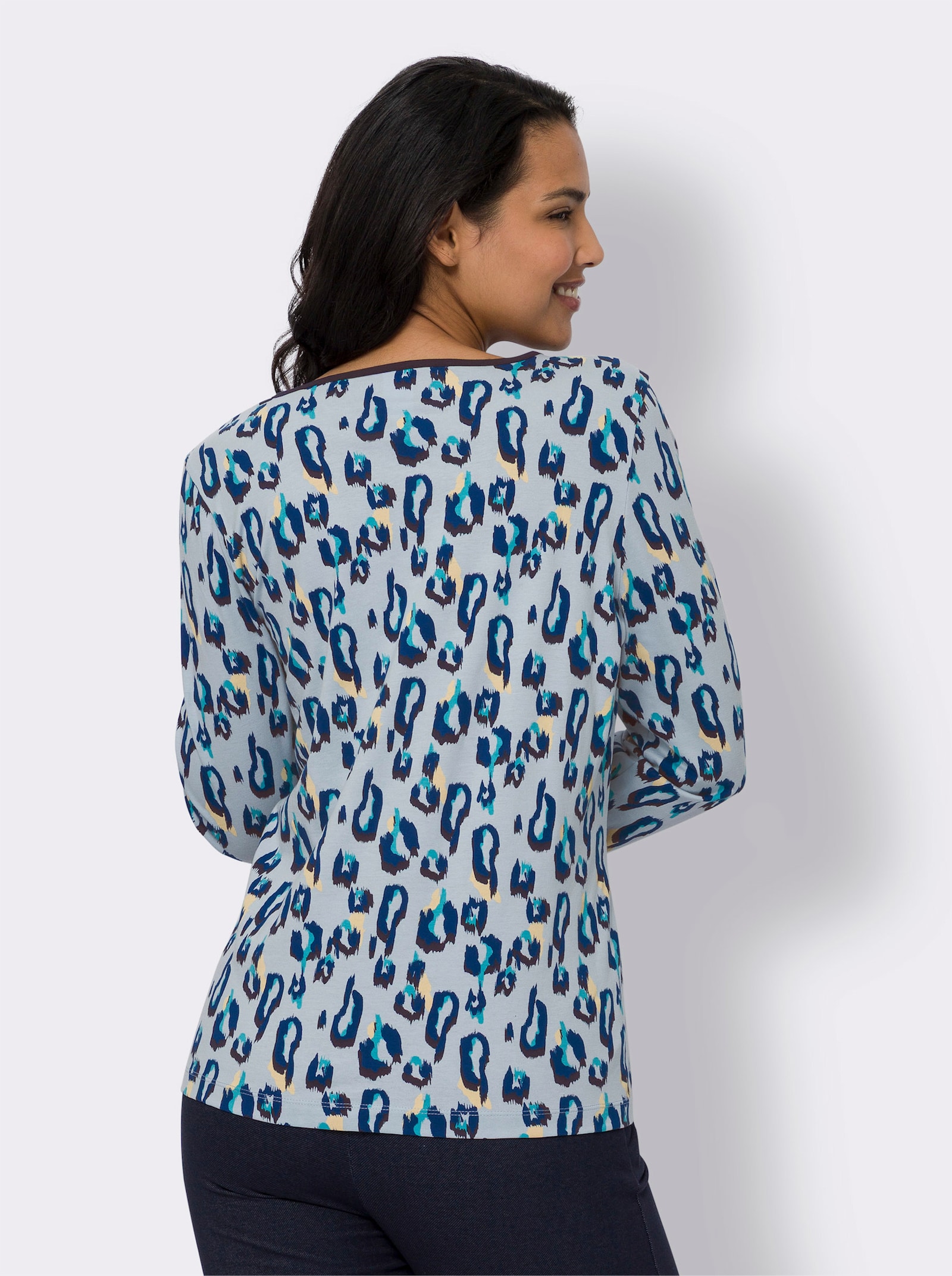 Shirt met lange mouwen in luipaardlook - lichtblauw geprint