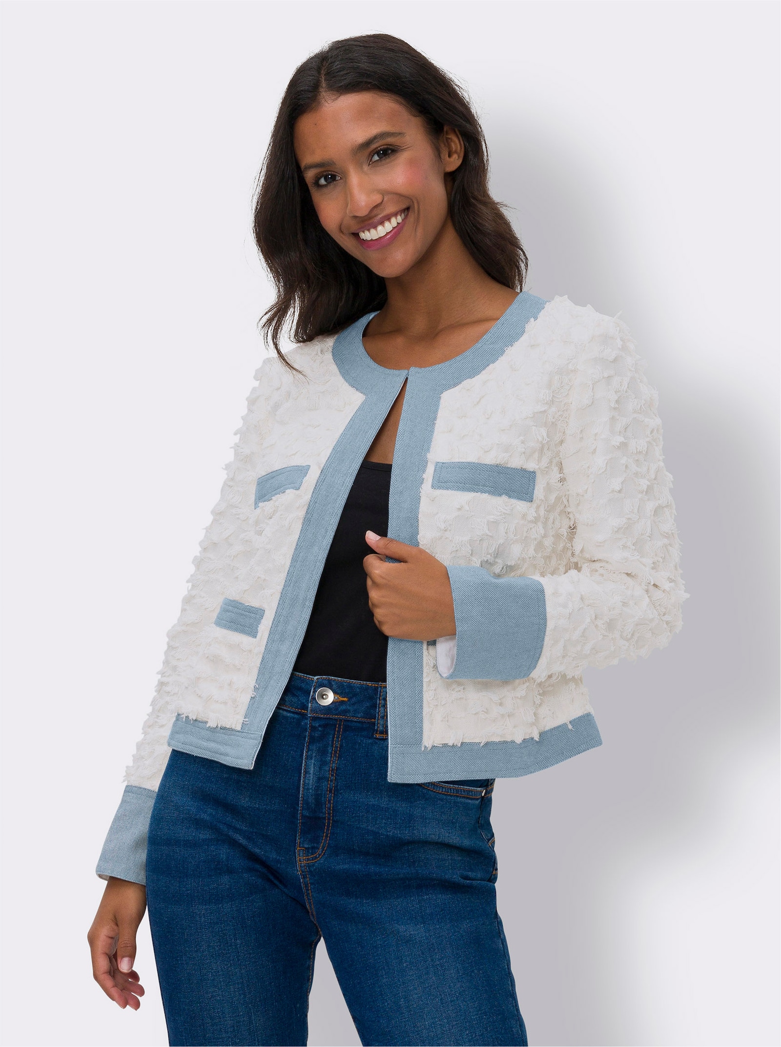 heine Blazer met jeansaccenten - wit