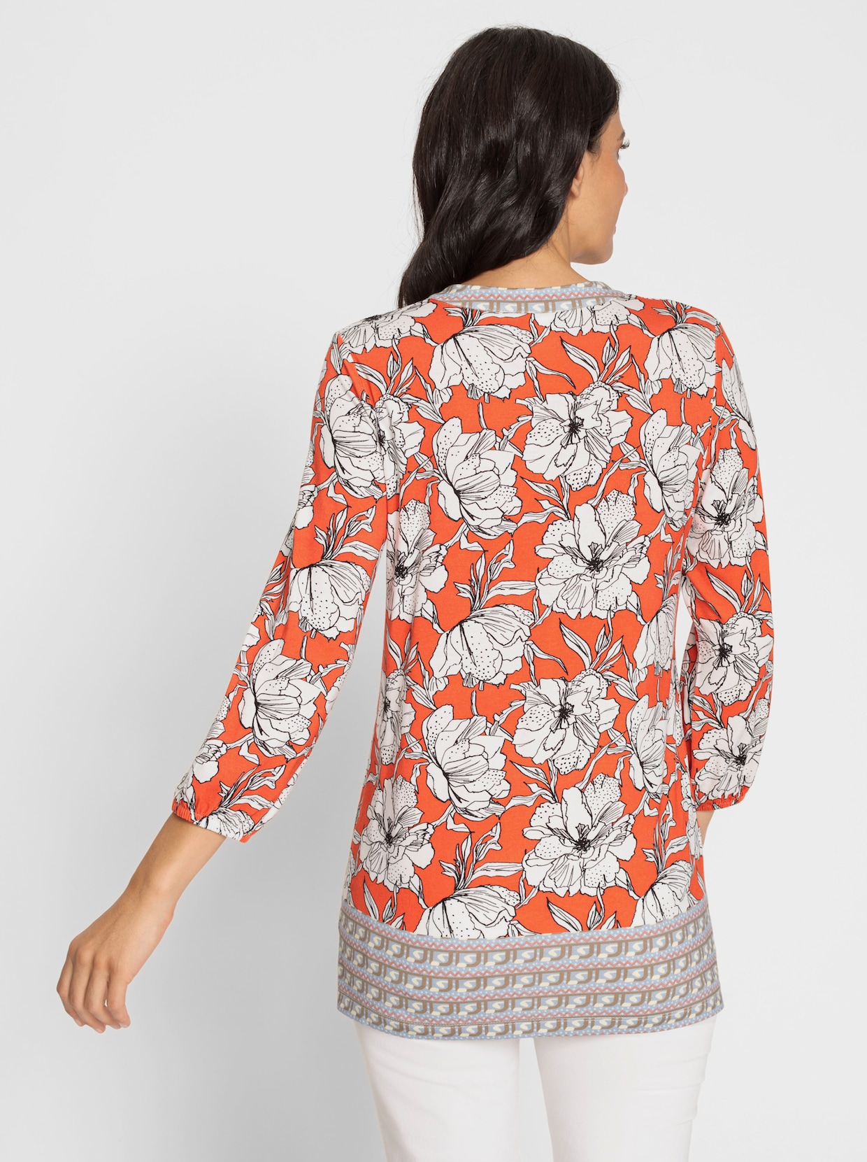 heine T-shirt à manches 3/4 - orange-bleu clair imprimé