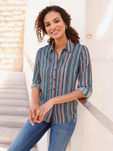 Schlupf-Bluse - marine-rosenholz-gestreift