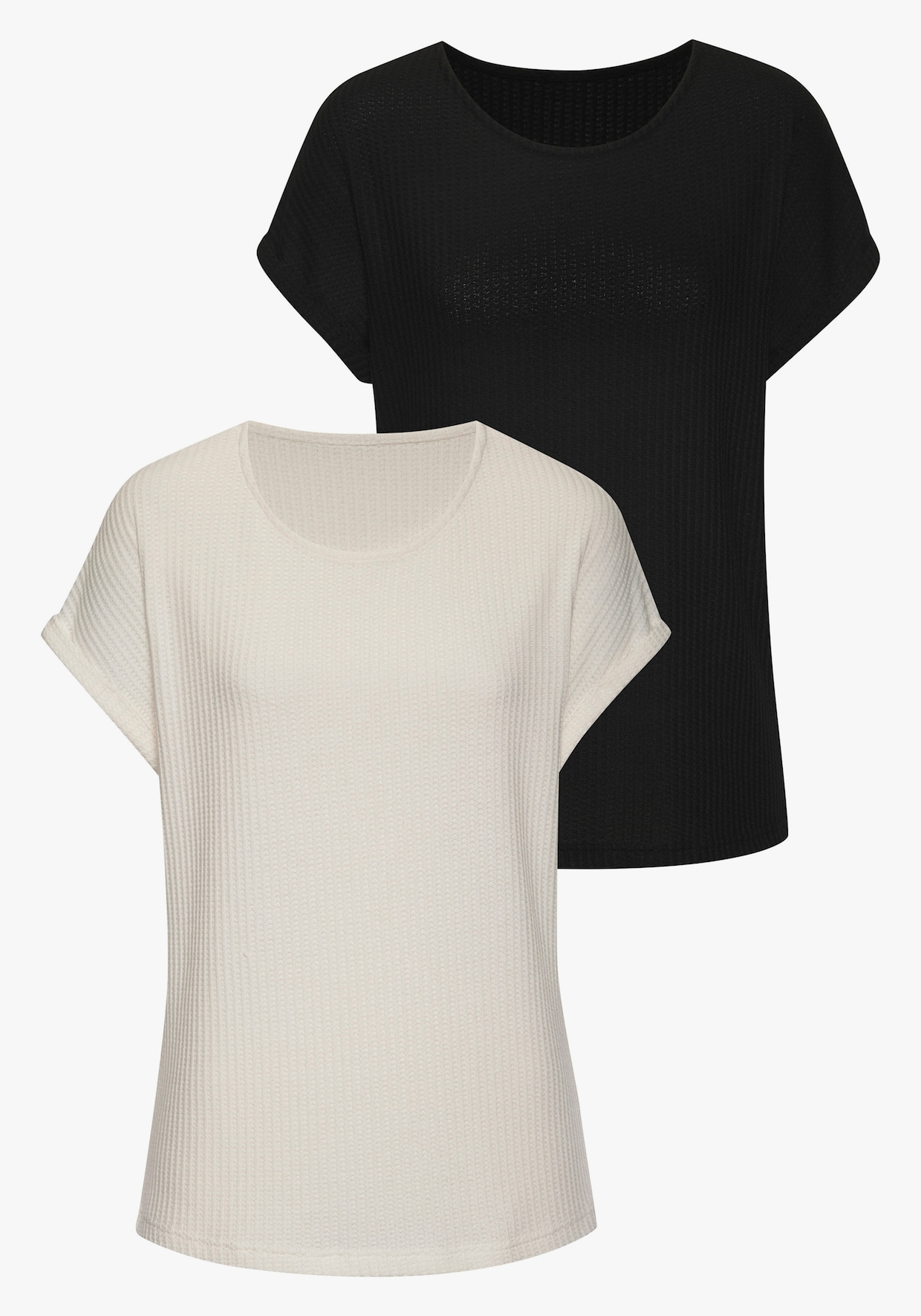 Vivance Kurzarmshirt - schwarz, creme