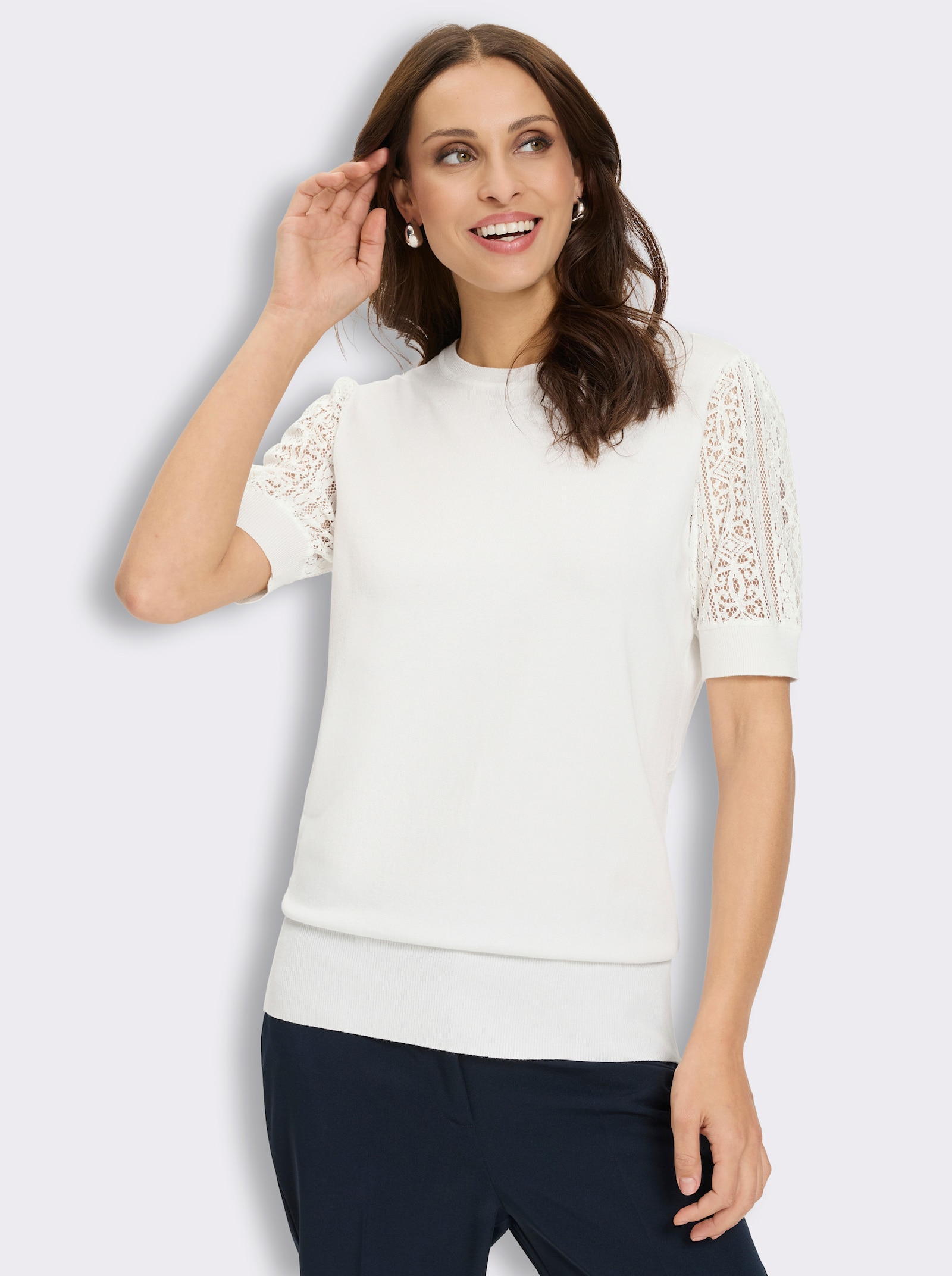 Kurzarmpullover mit Puffärmeln - ecru