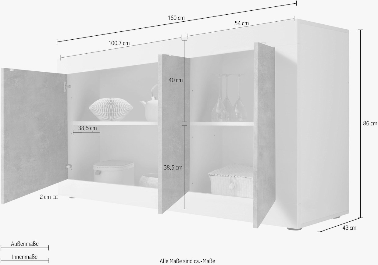 INOSIGN Sideboard - weiß hochglanz lack/beton-optik