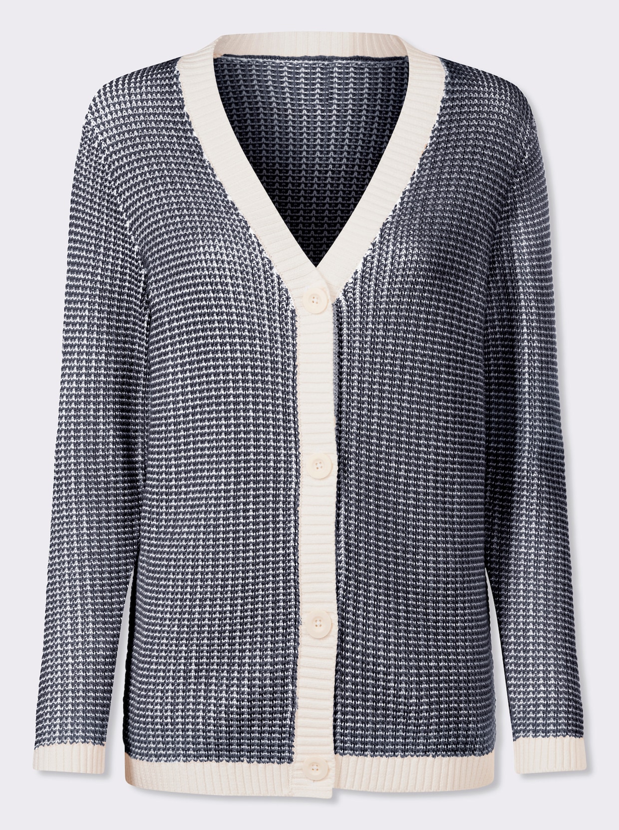Strickjacke - dunkelblau-ecru-gemustert