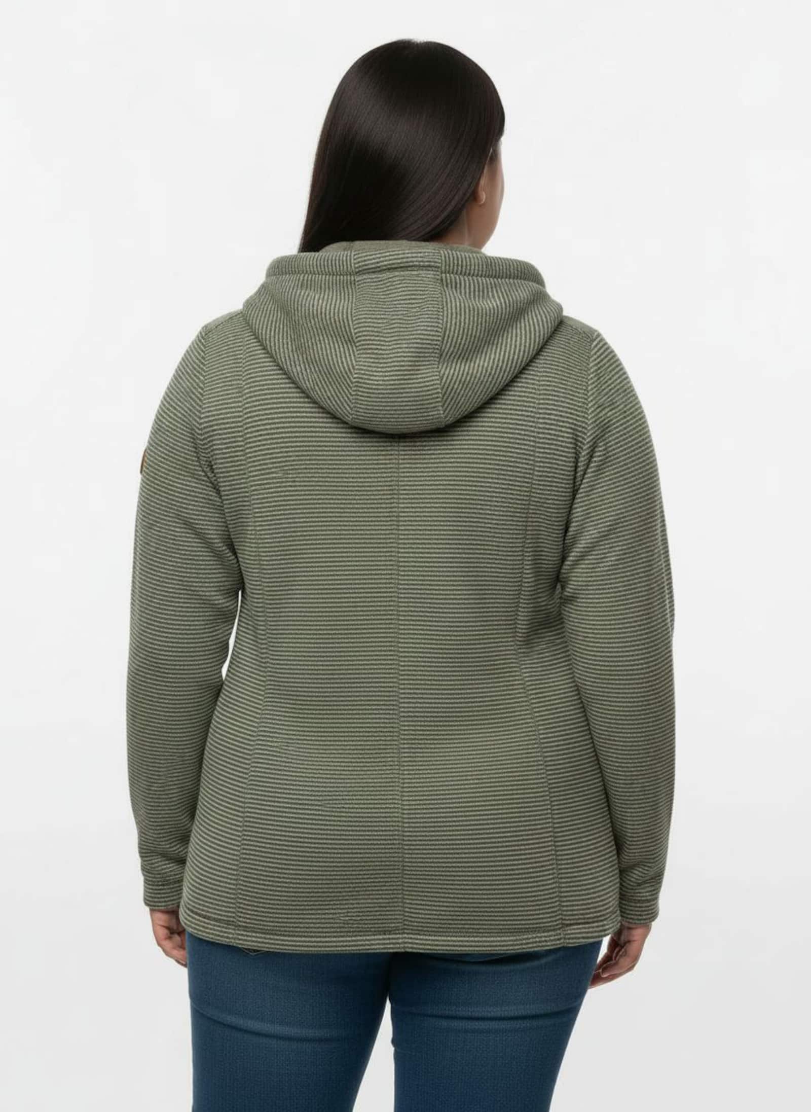 Fleecejacke mit Nahttaschen - oliv-ecru-geringelt