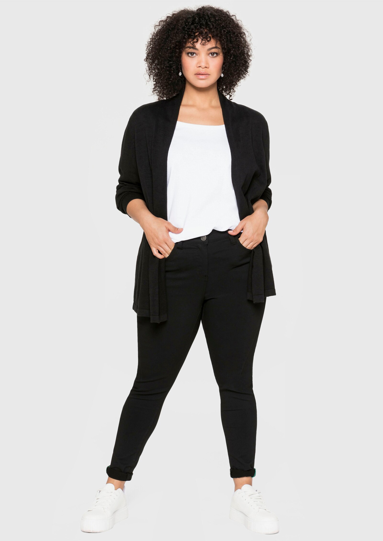 sheego Strickjacke in offener Form - schwarz