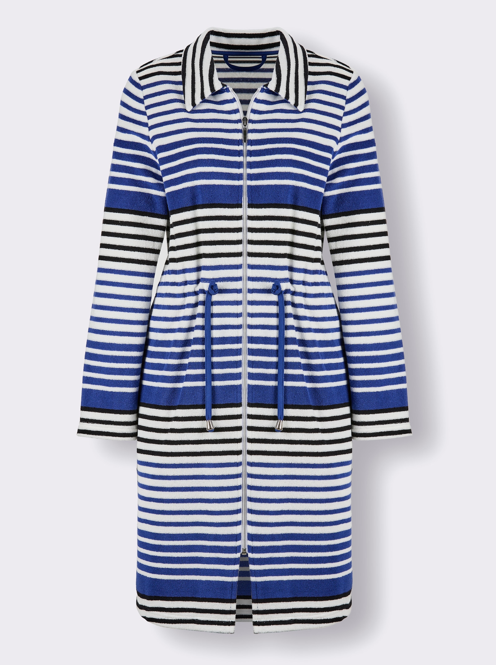 feel good Bademantel - royalblau-weiß-geringelt