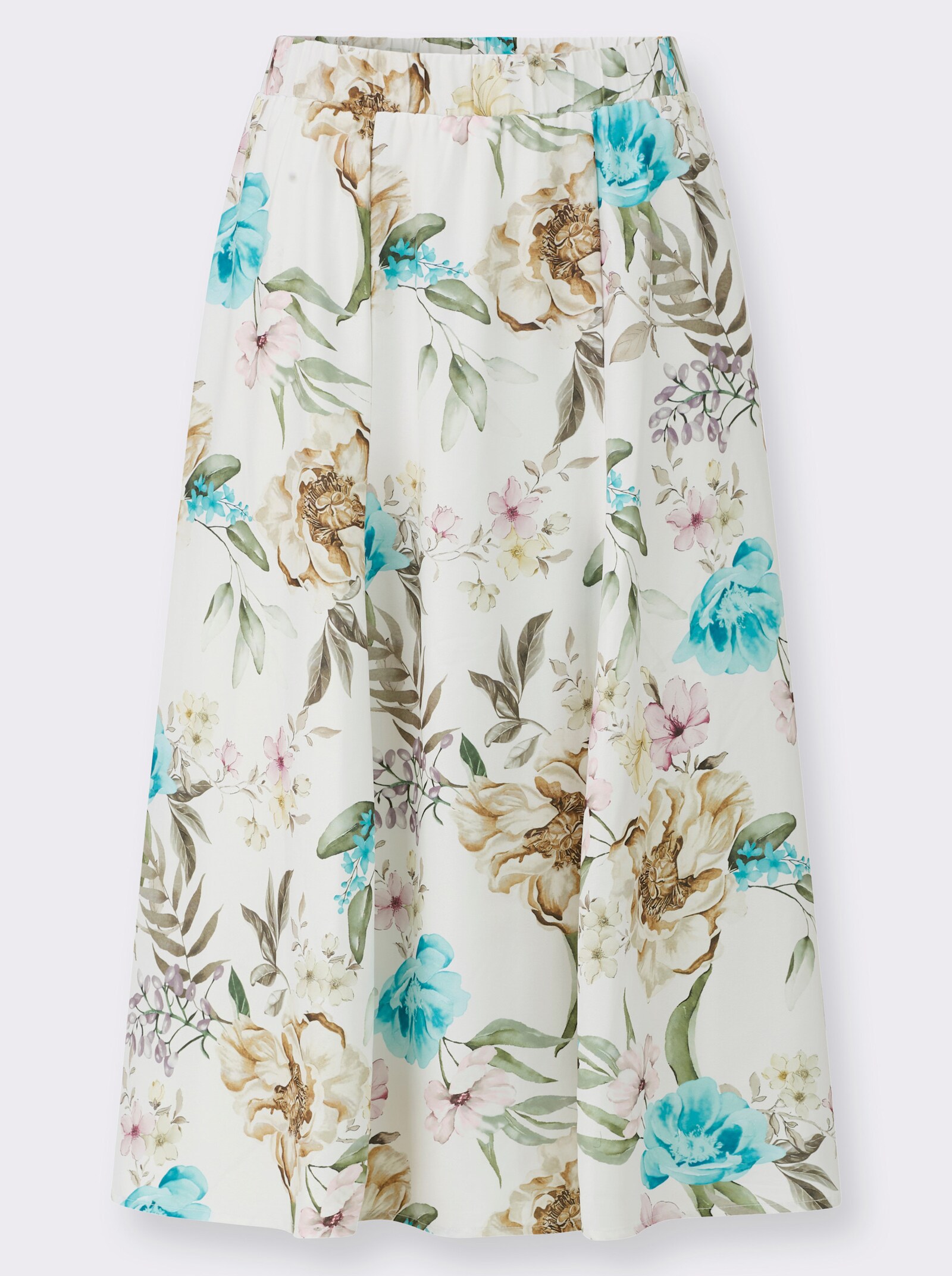 Bahnenrock mit blickdichtem Futter - ecru-rosé-bedruckt