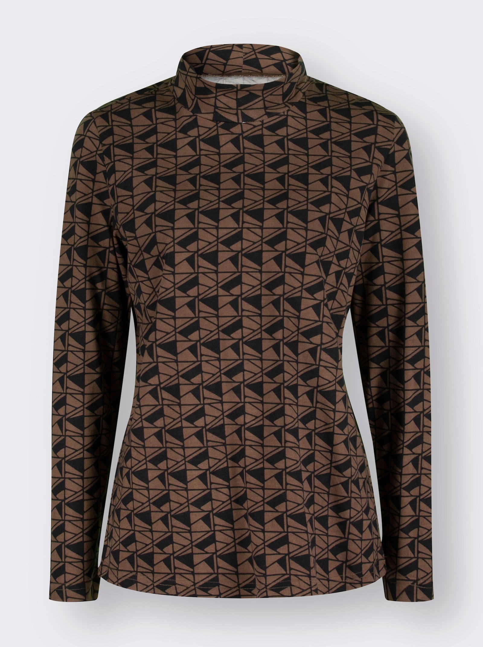 Stehkragenshirt mit Grafikdruck - braun-schwarz-bedruckt