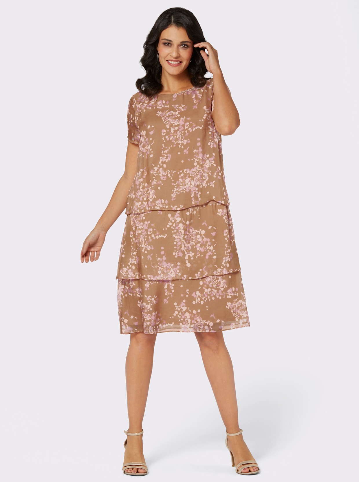 Kleid - camel-rosé-bedruckt