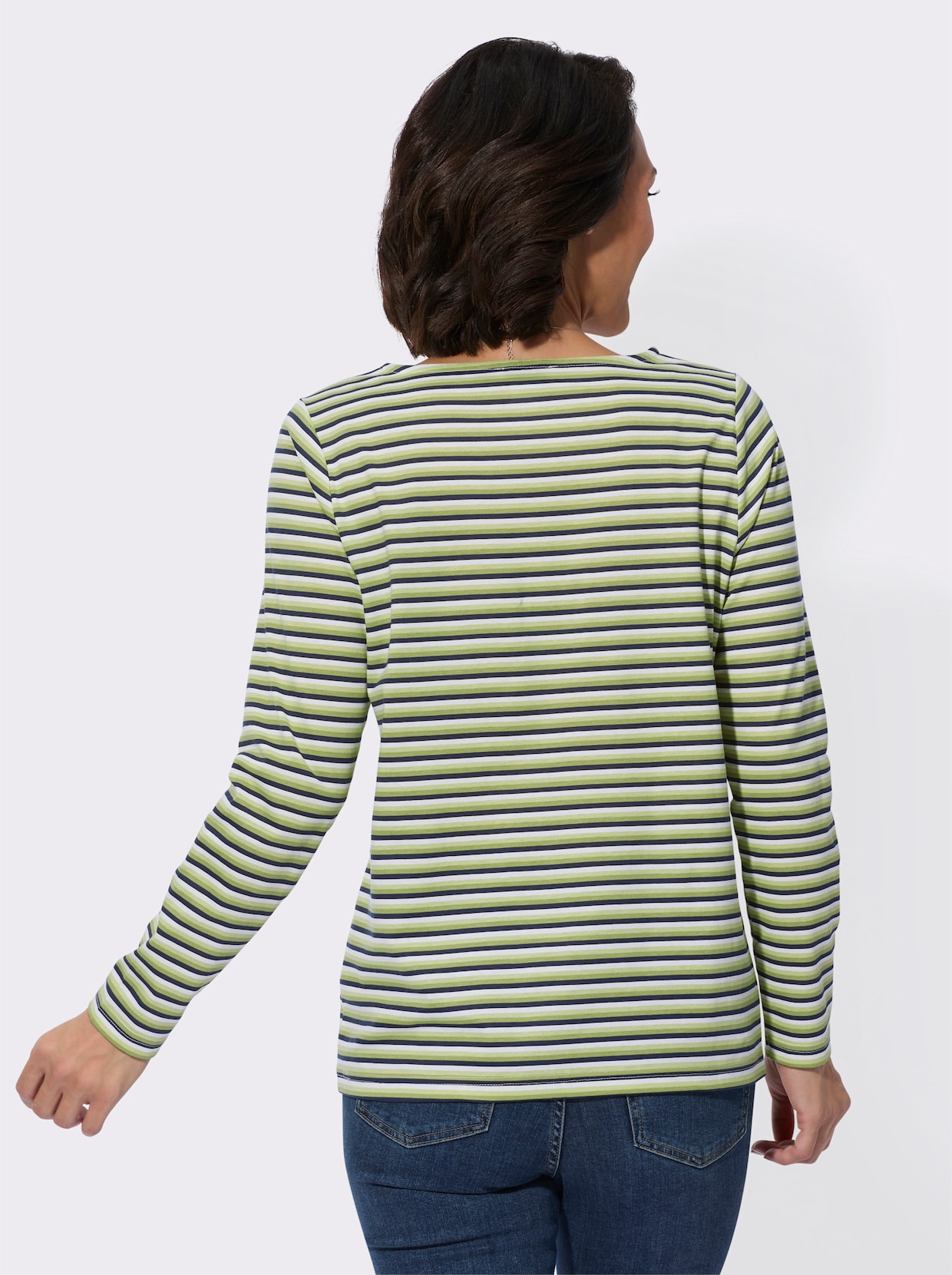 Shirt met lange mouwen - rietgroen/marine gestreept