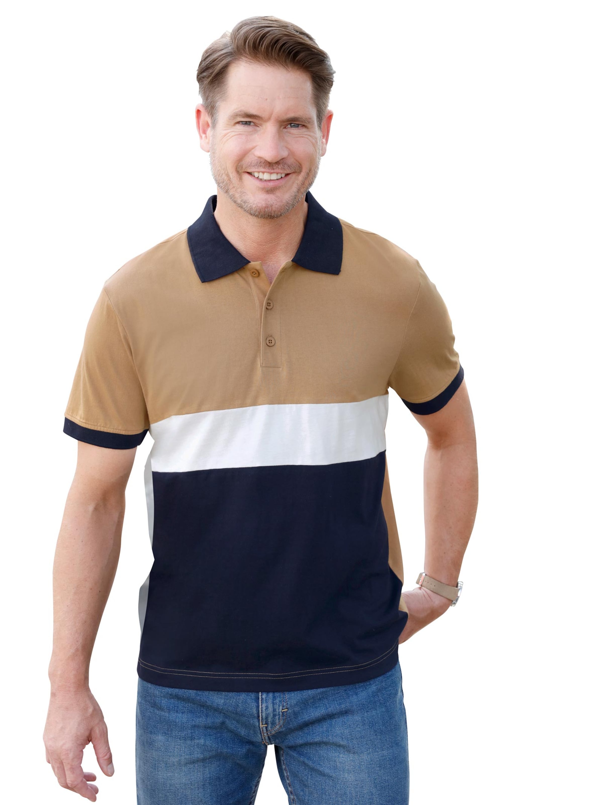 Poloshirt - camel-ecru-marine