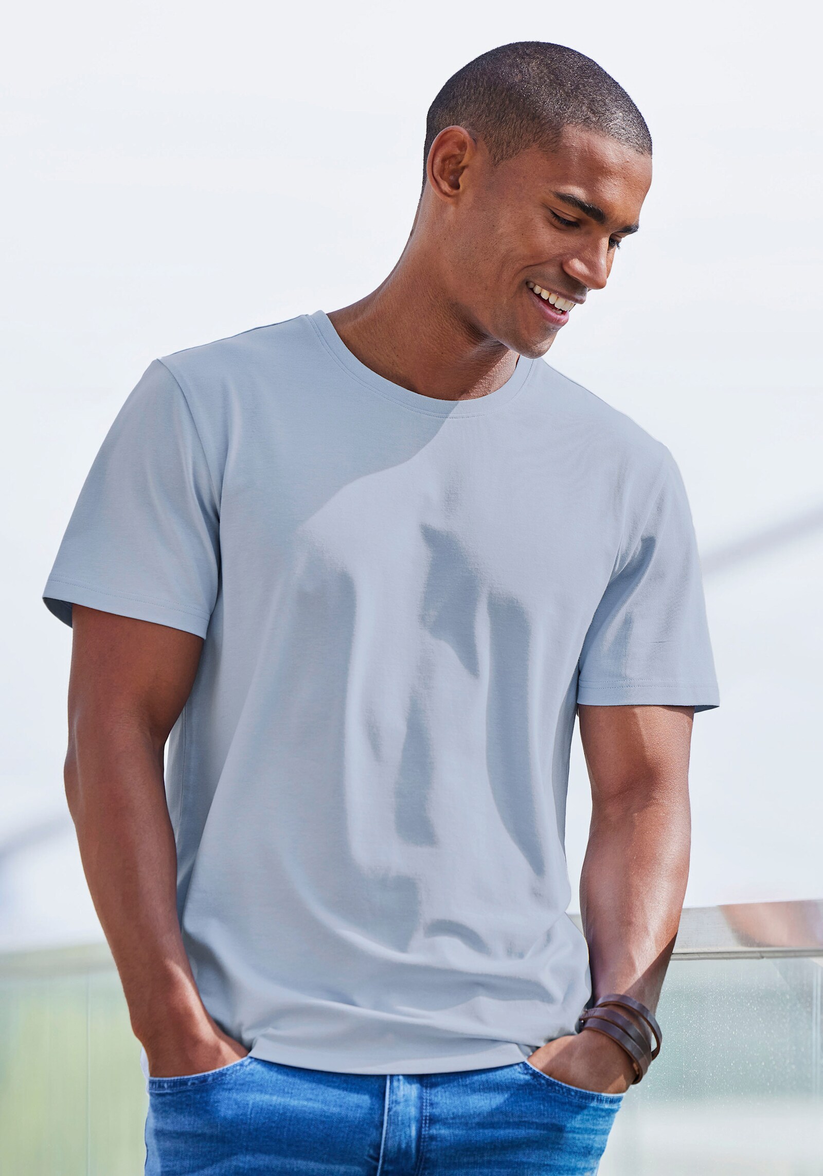 AUTHENTIC LE JOGGER T-Shirt - khaki / hellblau