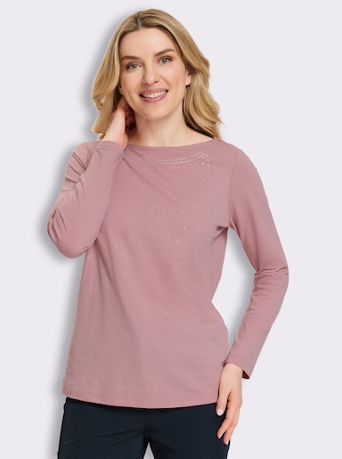 Langarmshirt mit Glitzersteinchen - hortensie