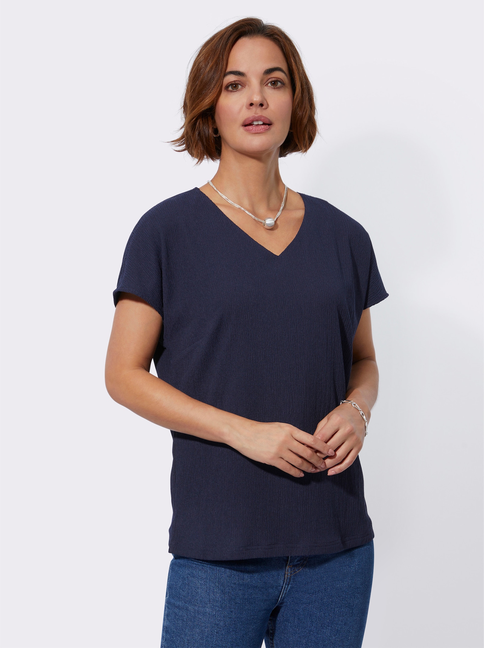 Comfortblouse met V-hals - marine