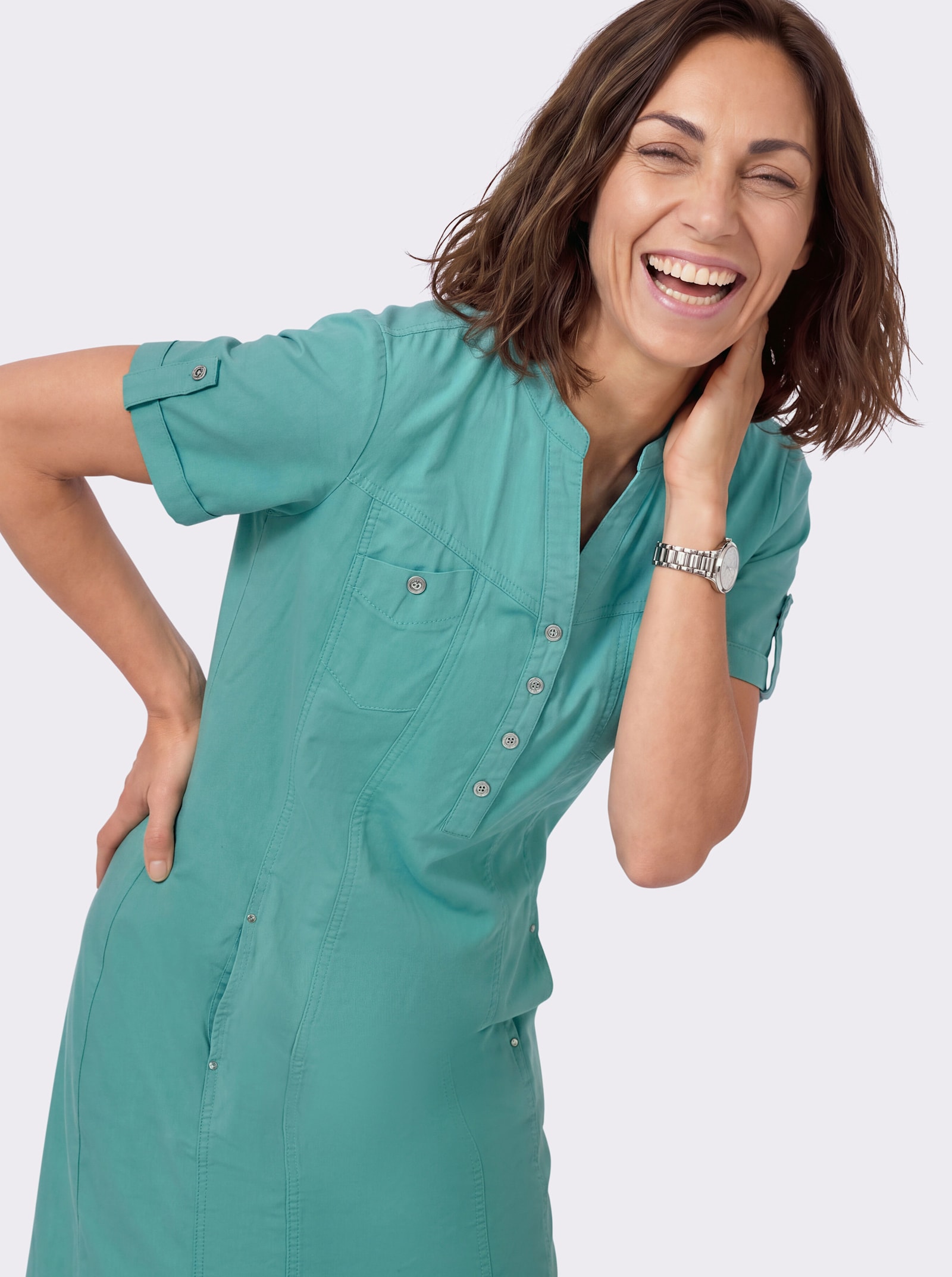Jeanskleid mit abgerundetem Saum - salbei