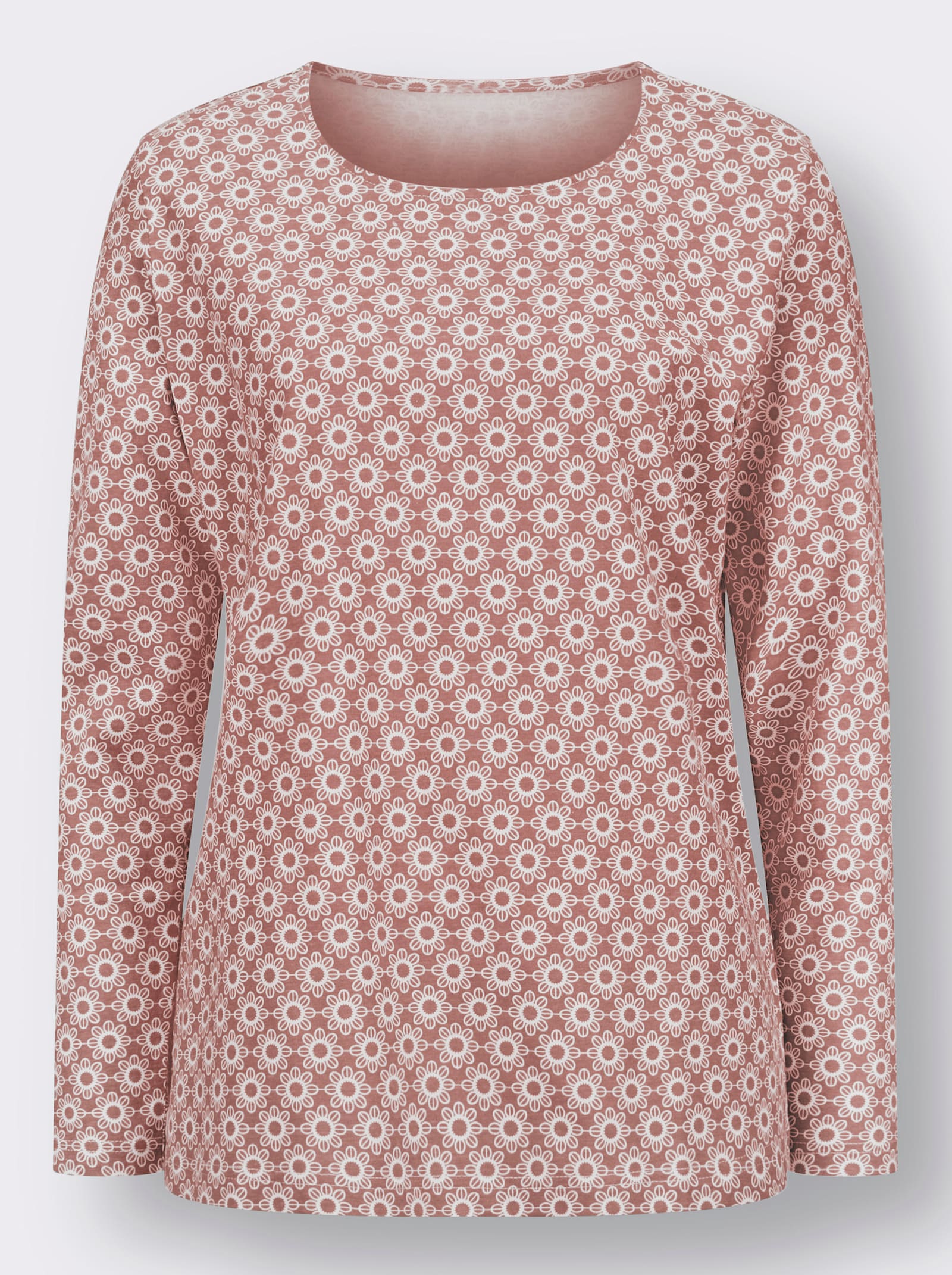 Tričko s dlhými rukávmi a minimalistickým vzorom - Ružové drevo-svetlobéžová potlač