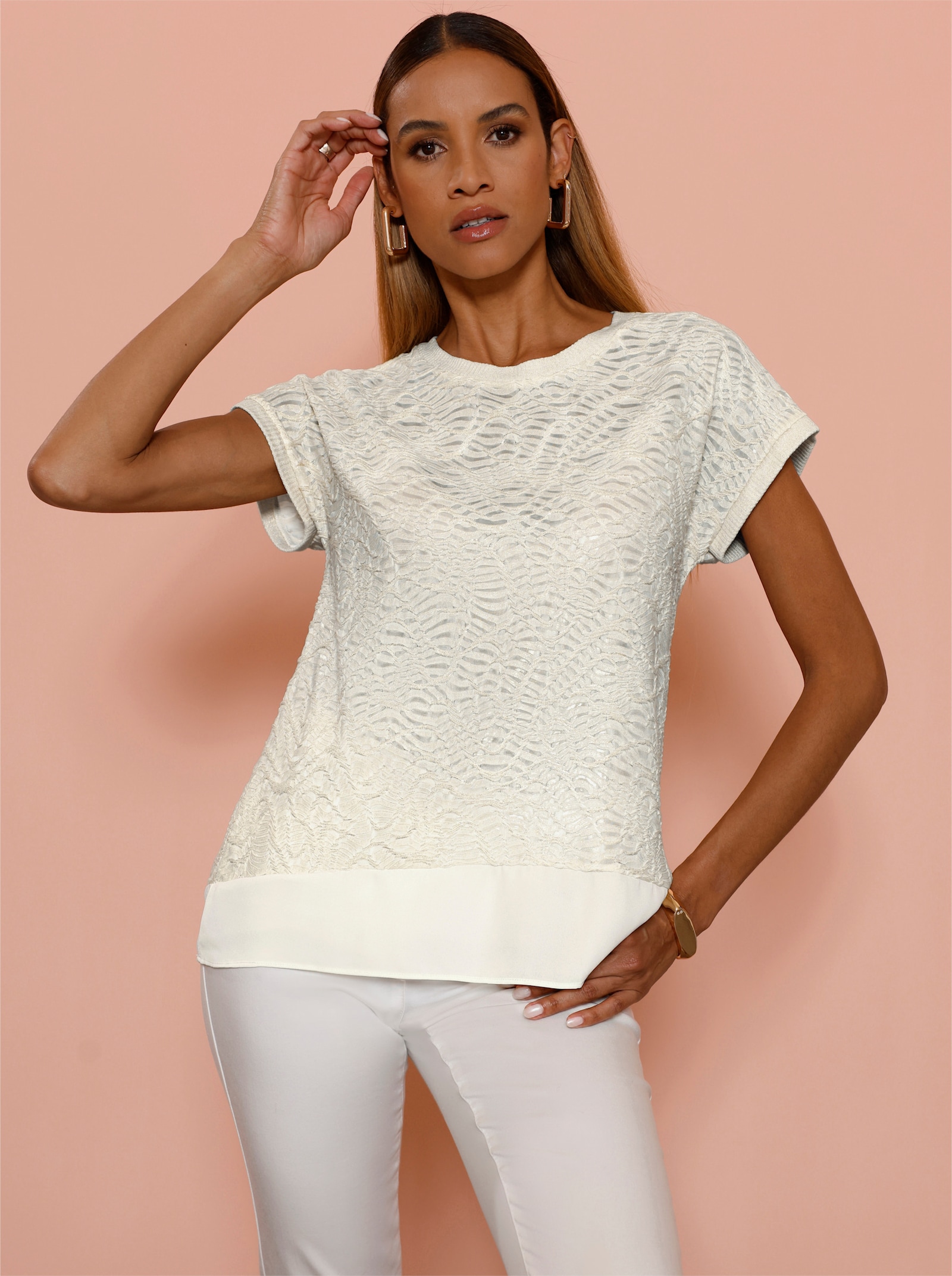 Longshirt im Lagenlook - champagner-goldfarben