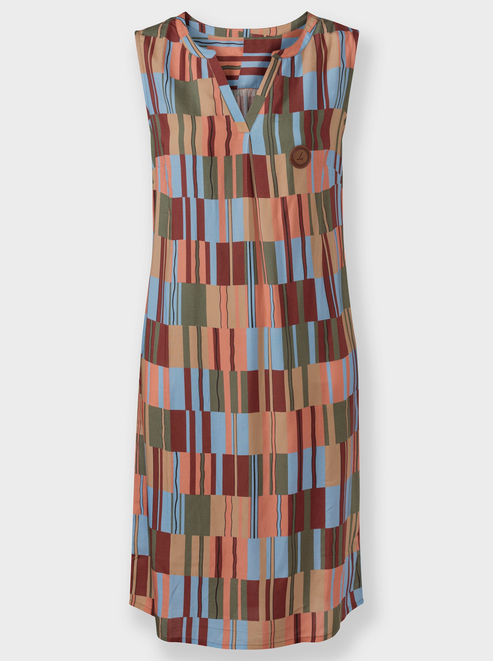 Druckkleid aus reiner Viskose - khaki-rotbraun-gemustert