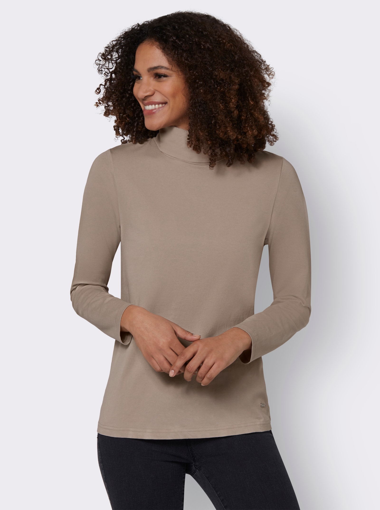 Rollkragenshirt mit langen Ärmeln - sesam