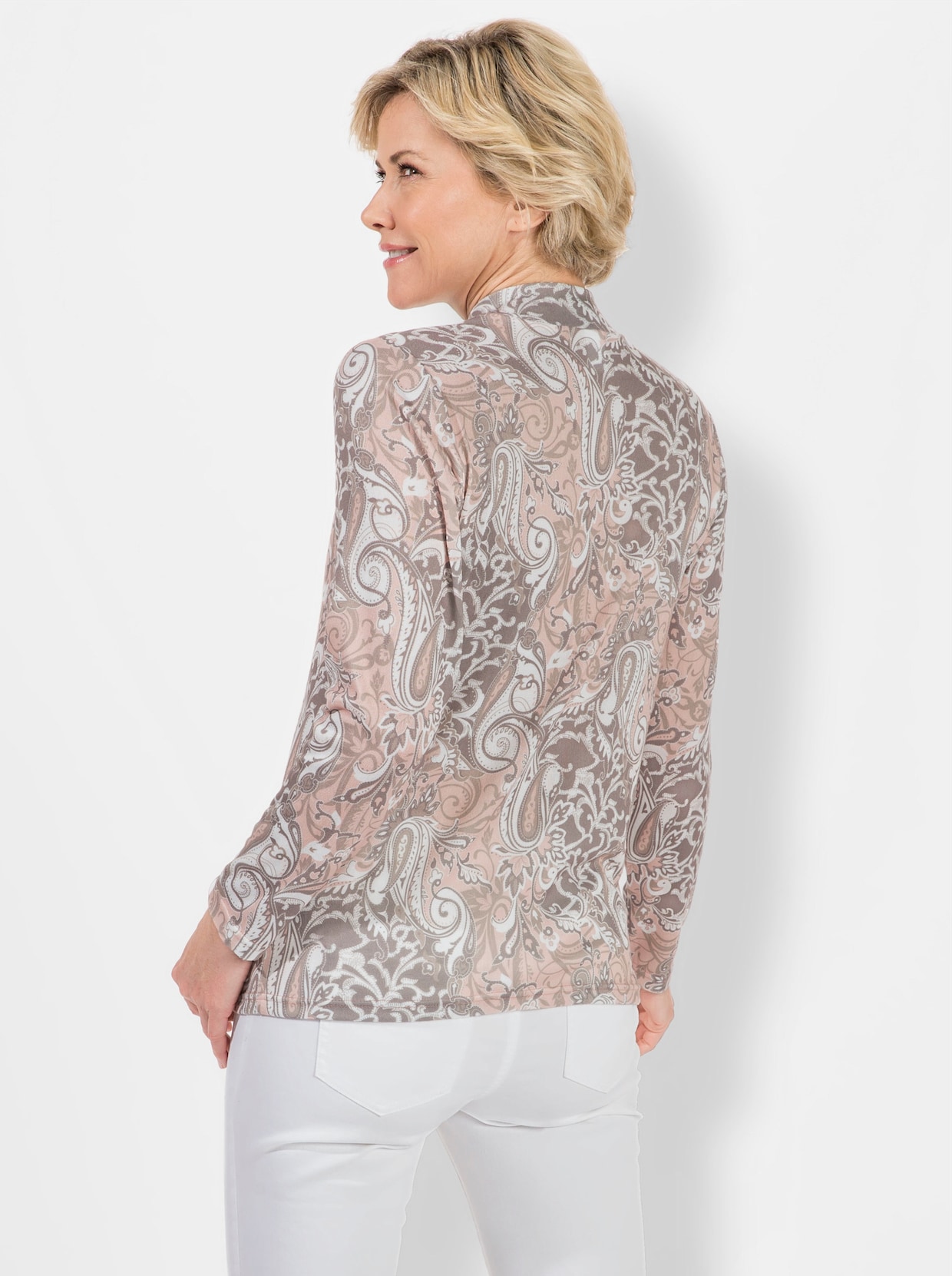 Shirt met opstaande kraag - poudre/taupe bedrukt