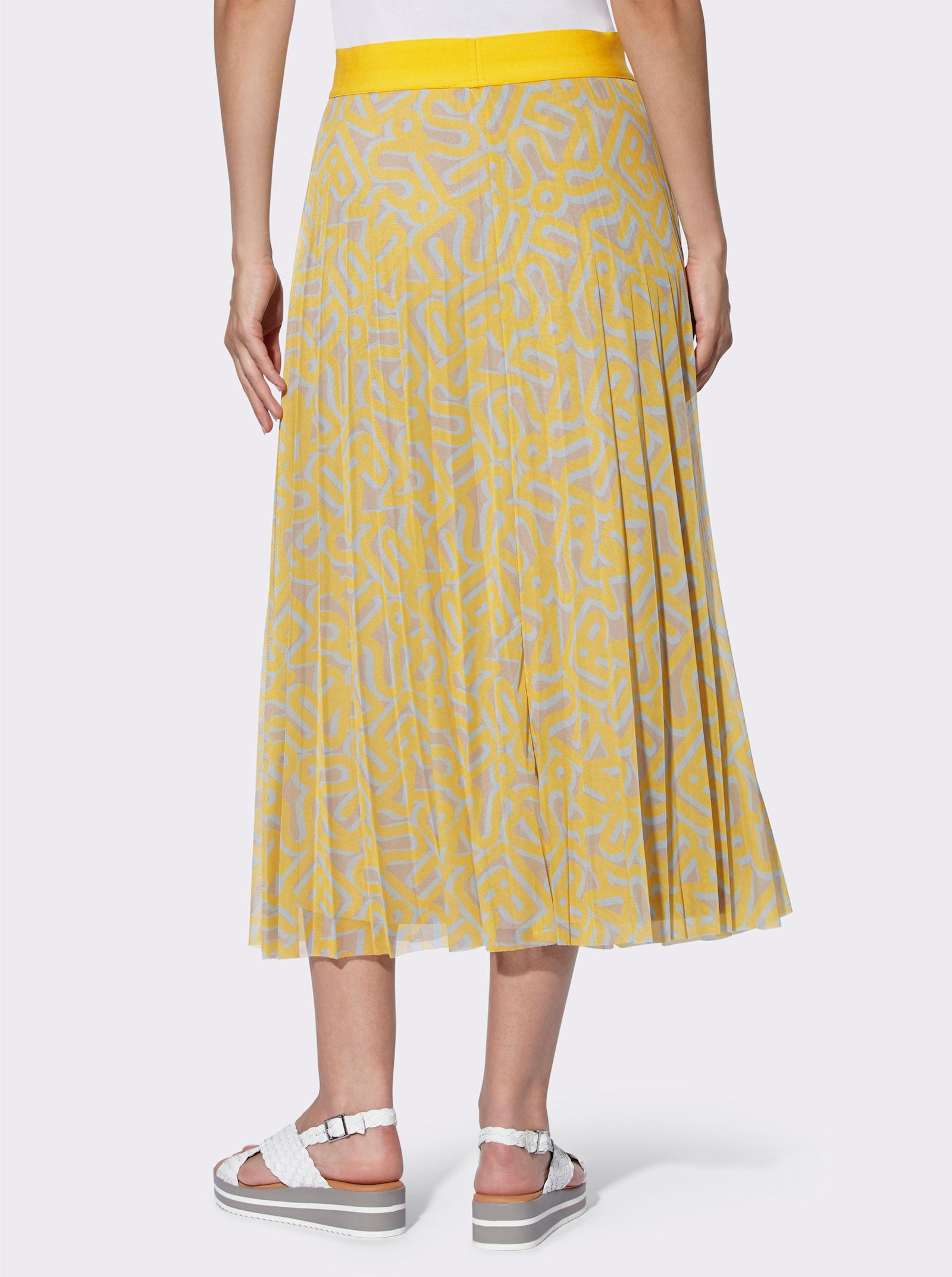heine Maxirock mit Kontrast-Futter, bedruckt - sonnengelb-beige-bedruckt