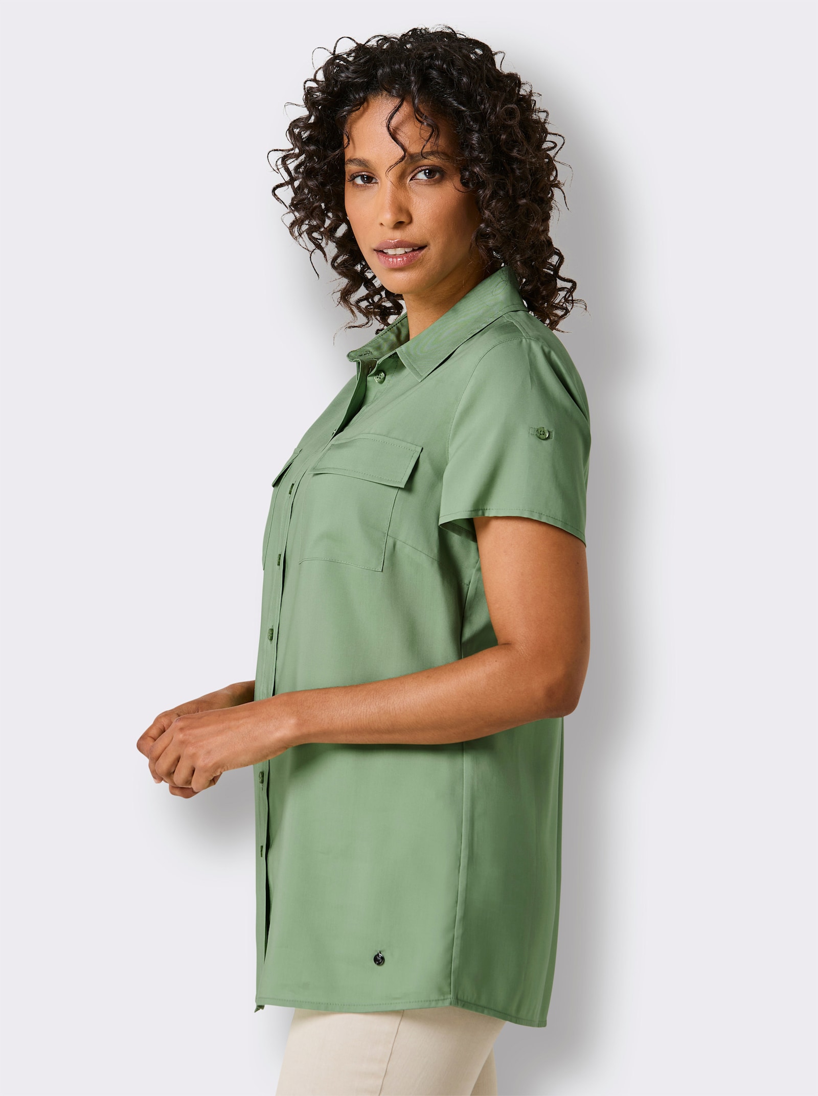 CREATION L PREMIUM Kurzarm-Bluse aus reinem Lyocell - eucalyptus