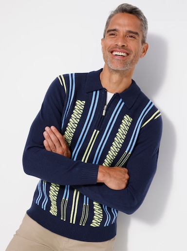 Polopullover im Jacquardmuster - marine-zitrone-gemustert