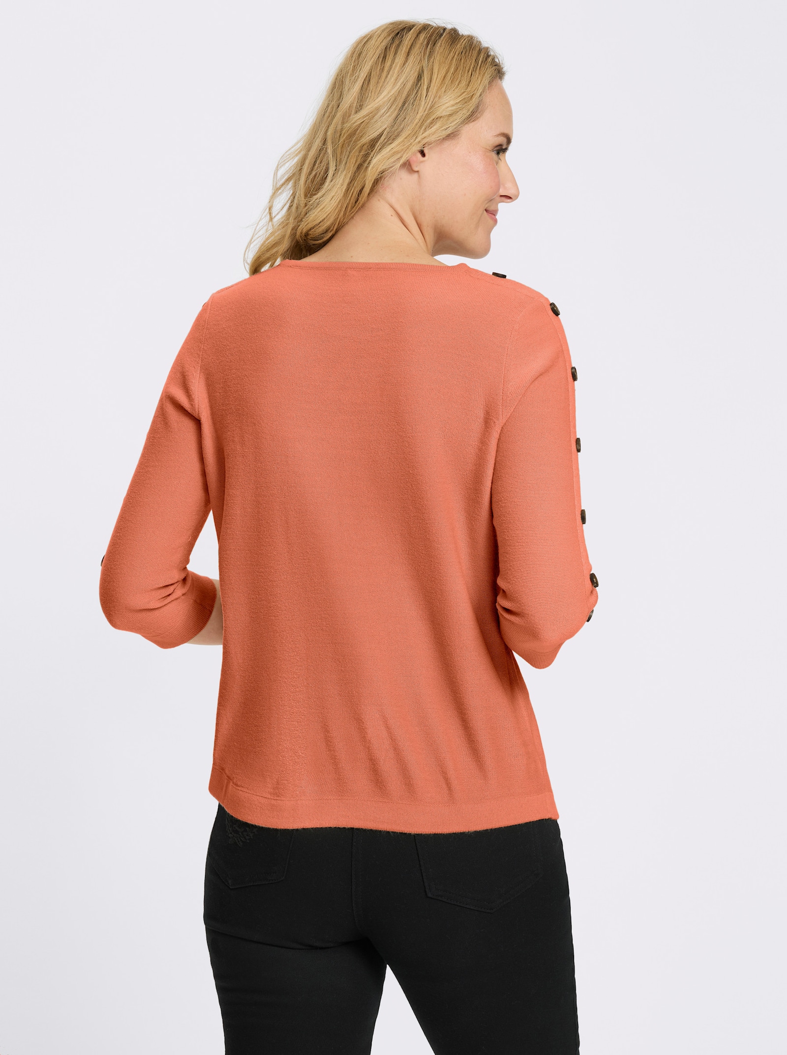 3/4 Arm-Pullover mit Zierknopfleiste - papaya