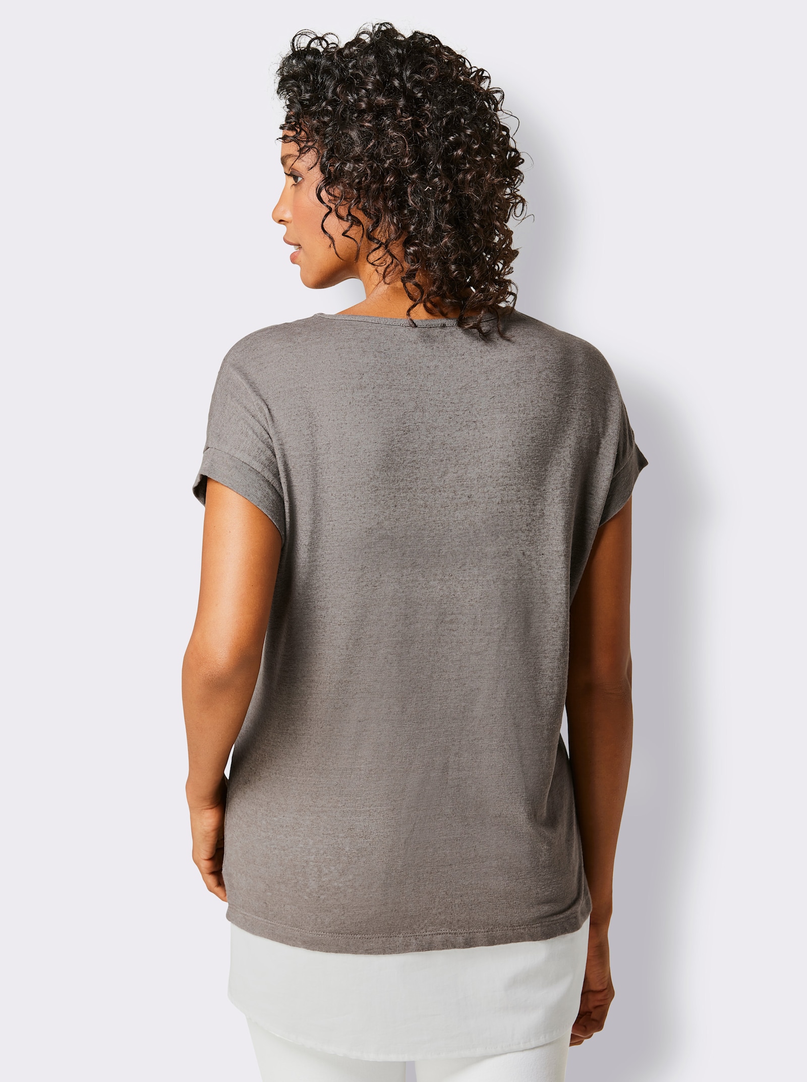 CREATION L PREMIUM Kurzarmshirt im Leinen-Viskose-Mix - taupe-ecru