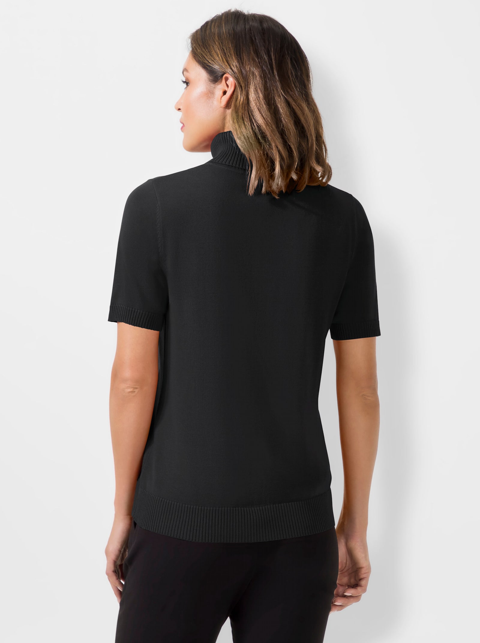 Kurzarmpullover mit Rollkragen - schwarz