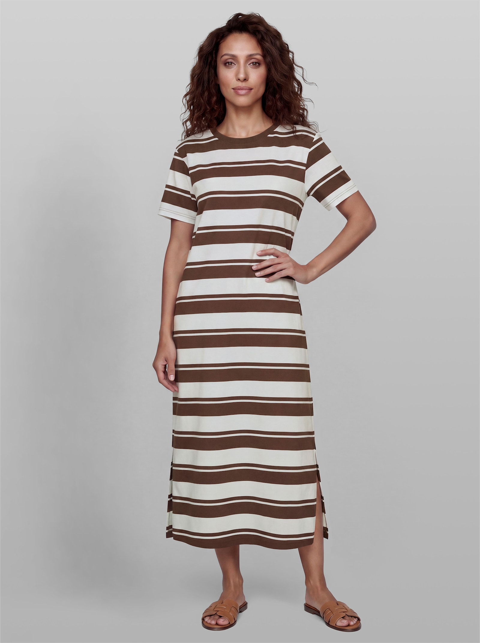 heine Jerseykleid mit Schlitz - schoko-ecru-gestreift
