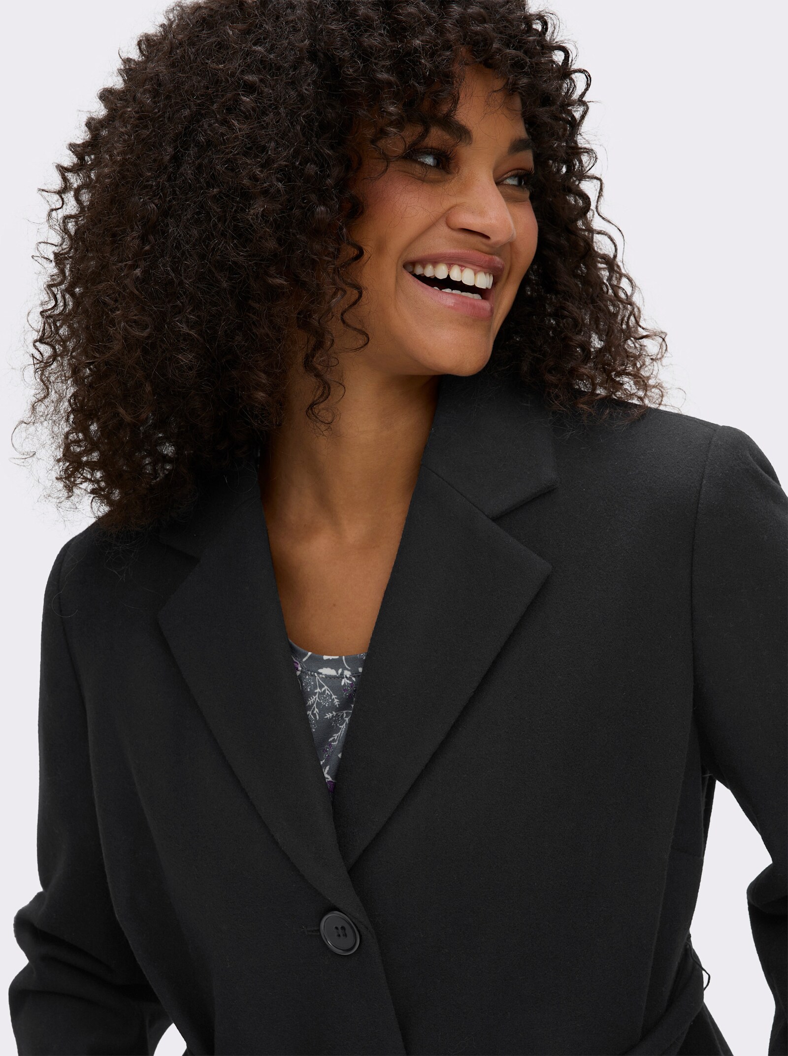 sheego Wolljacke mit Bindegürtel - schwarz