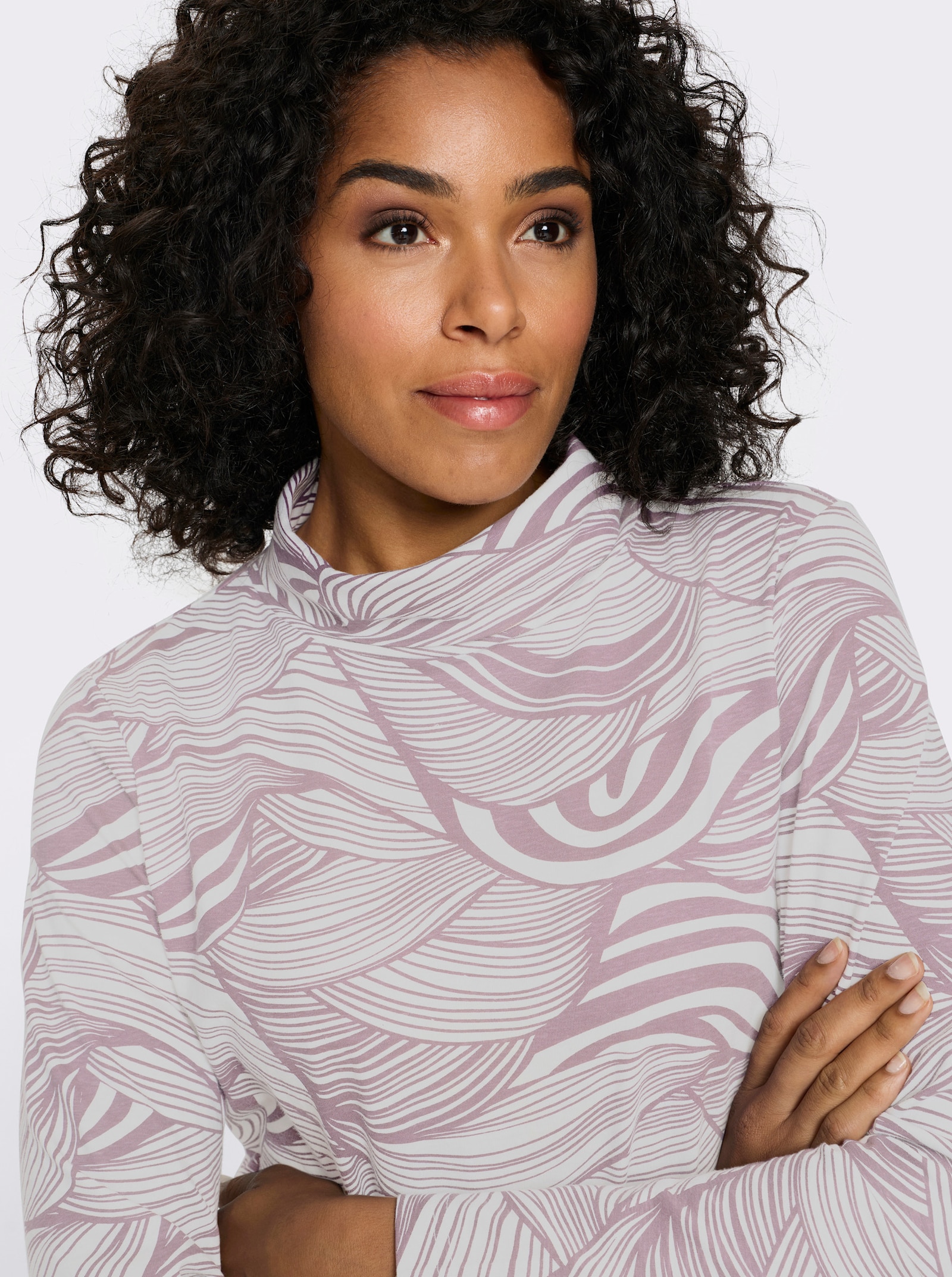 Colshirt van puur katoen - mauve/ecru bedrukt