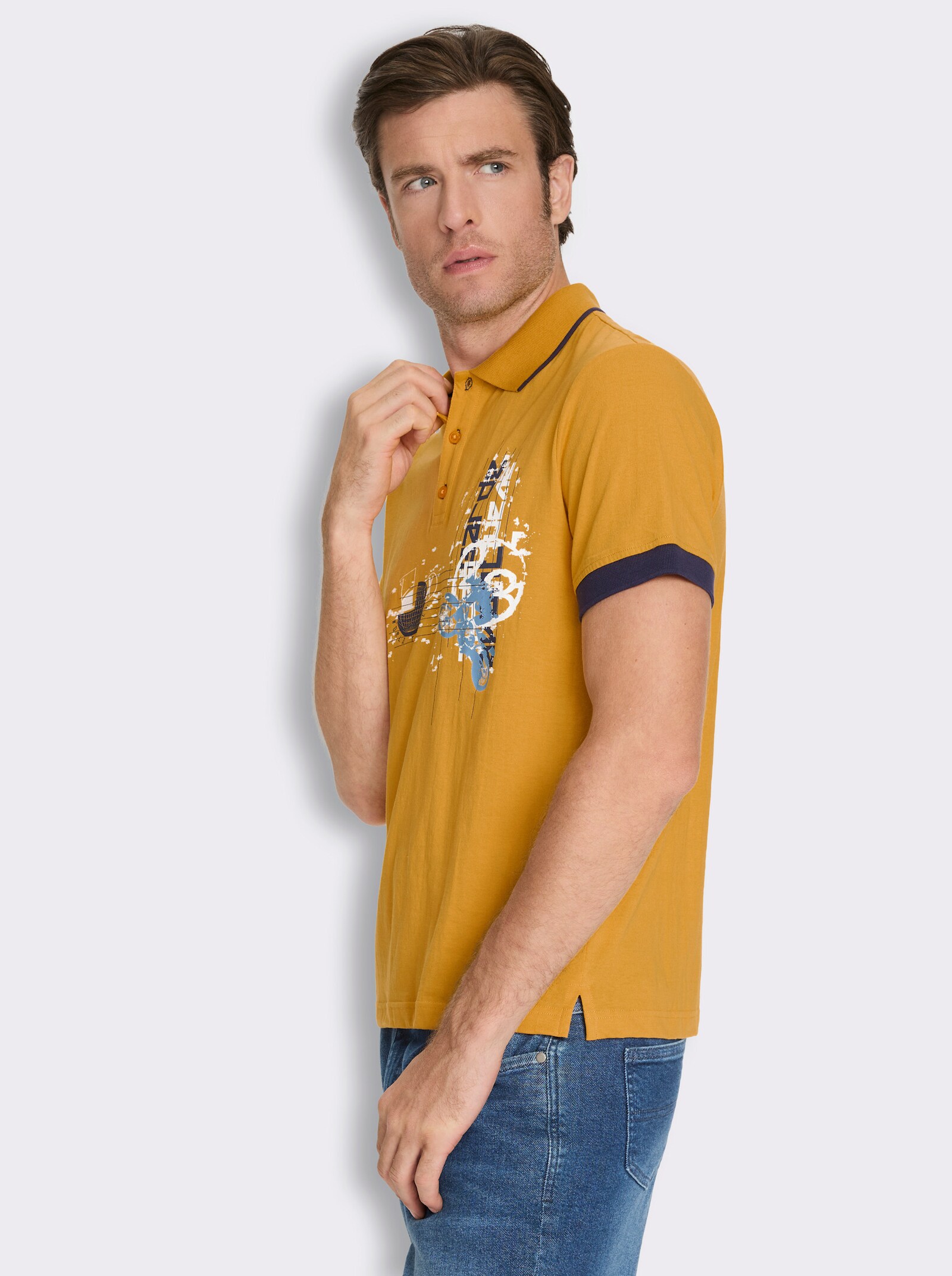 Poloshirt mit Print - ocker-bedruckt