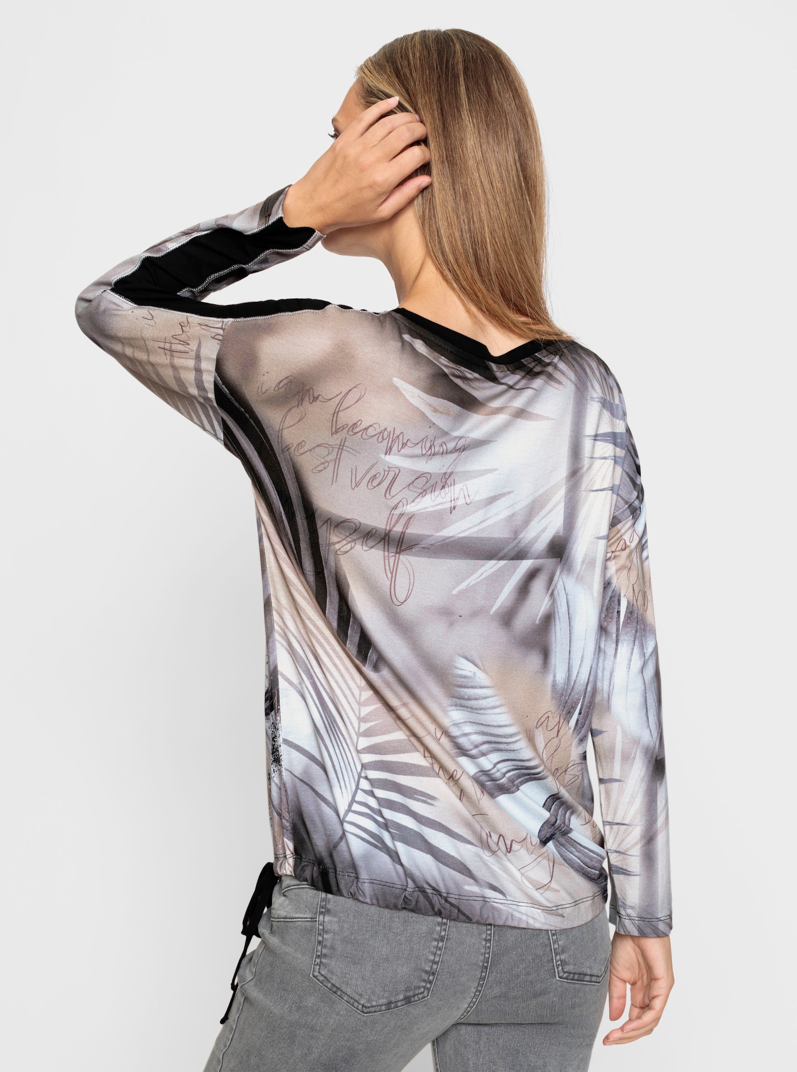 heine Langarmshirt mit Glanz-Effekten - sand-ecru-bedruckt