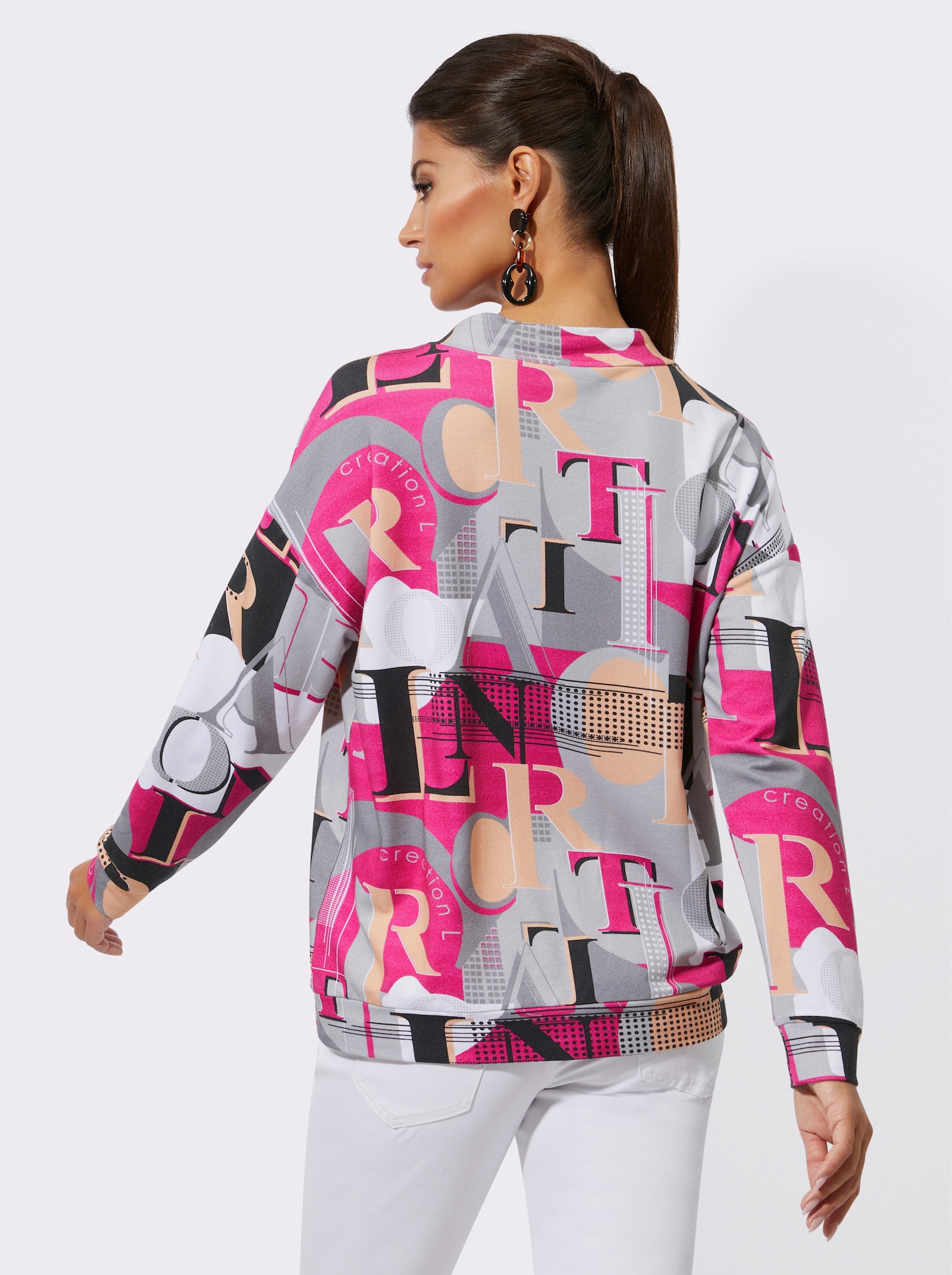 Sweatshirt mit regulierbarem Stehkragen - fuchsia-hellgrau-bedruckt