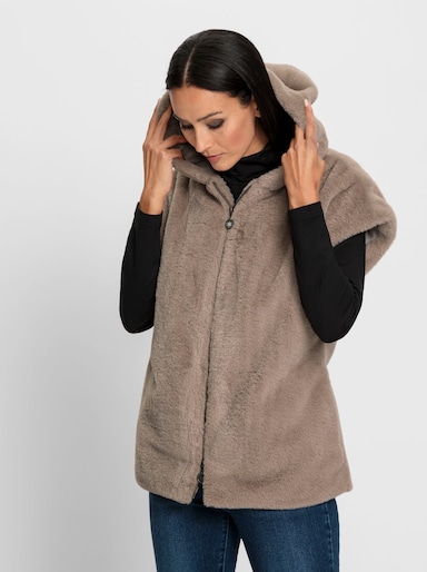 heine Fellimitatweste mit Kapuze - sesam