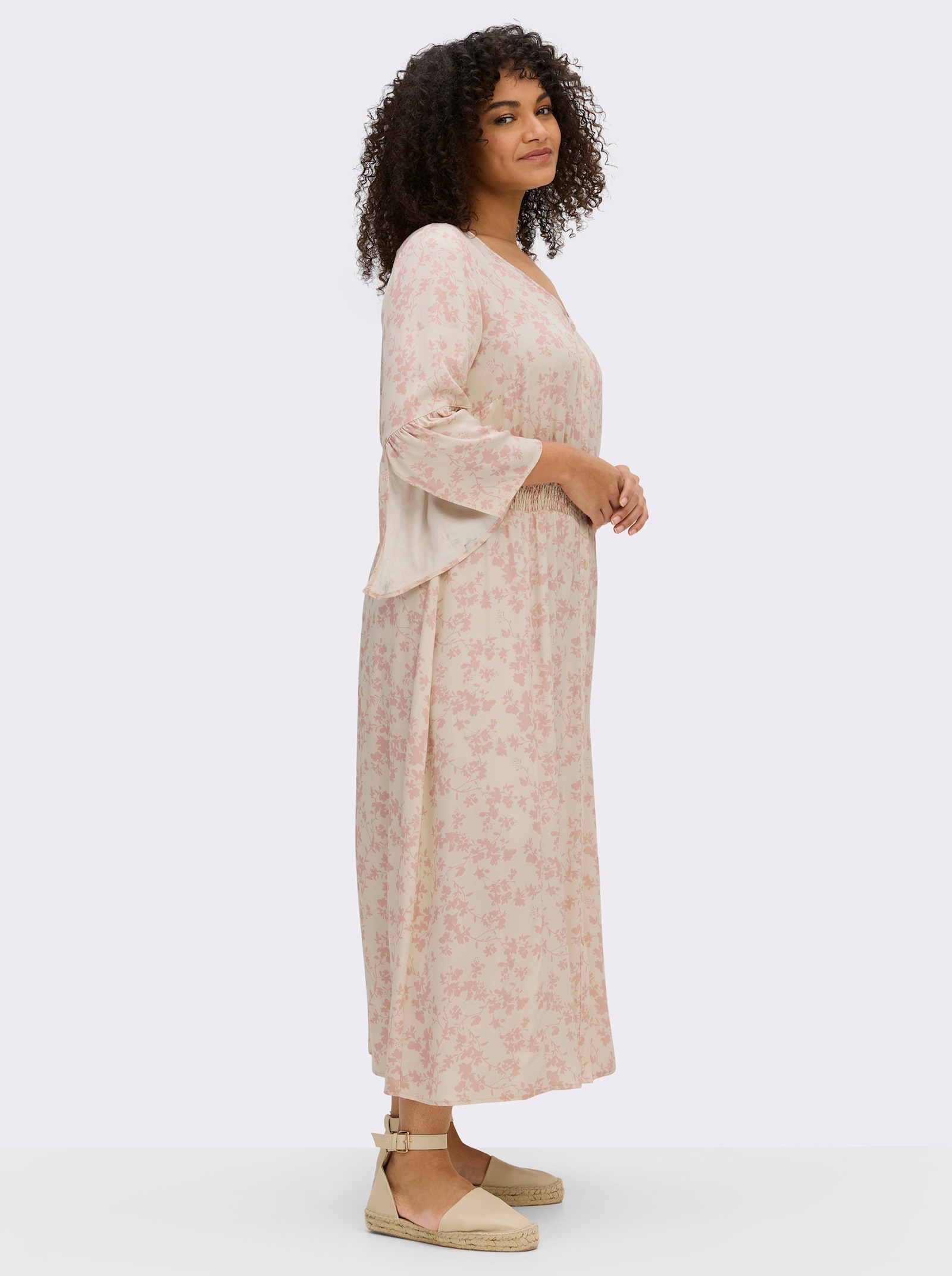 sheego Sommerkleid mit Volantärmeln - elfenbein-rosenquarz-bedruckt