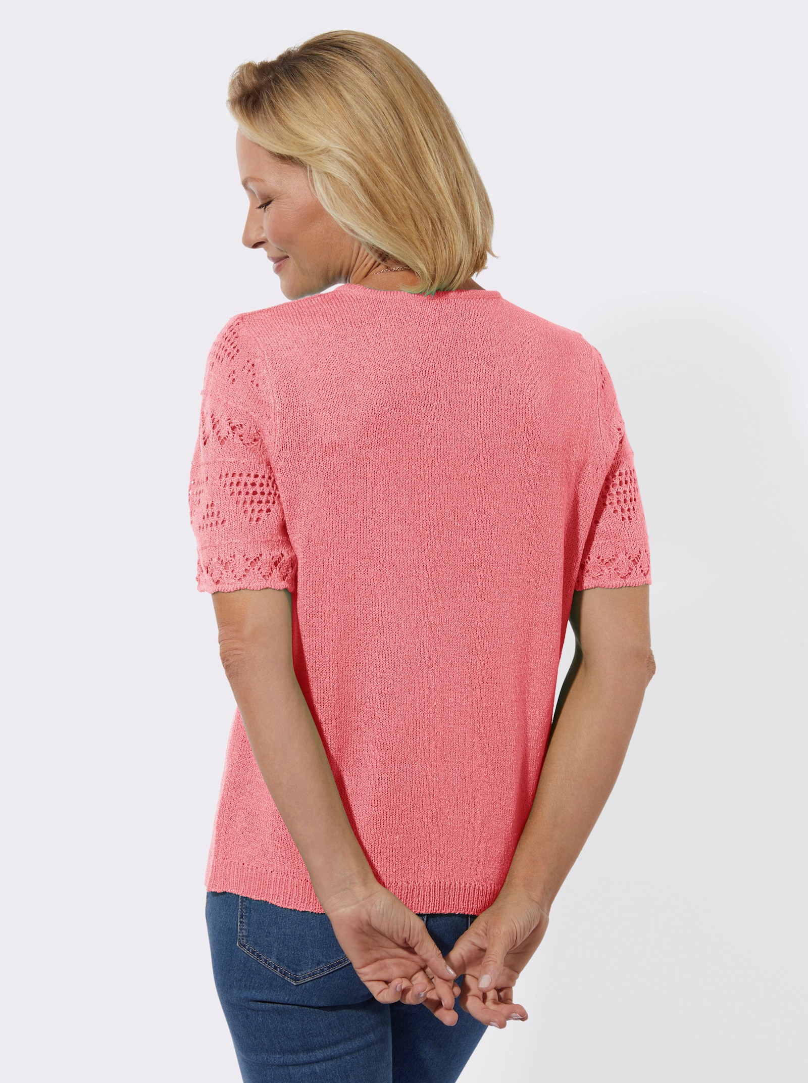 Bouclé-Pullover im Ajourdessin - flamingo