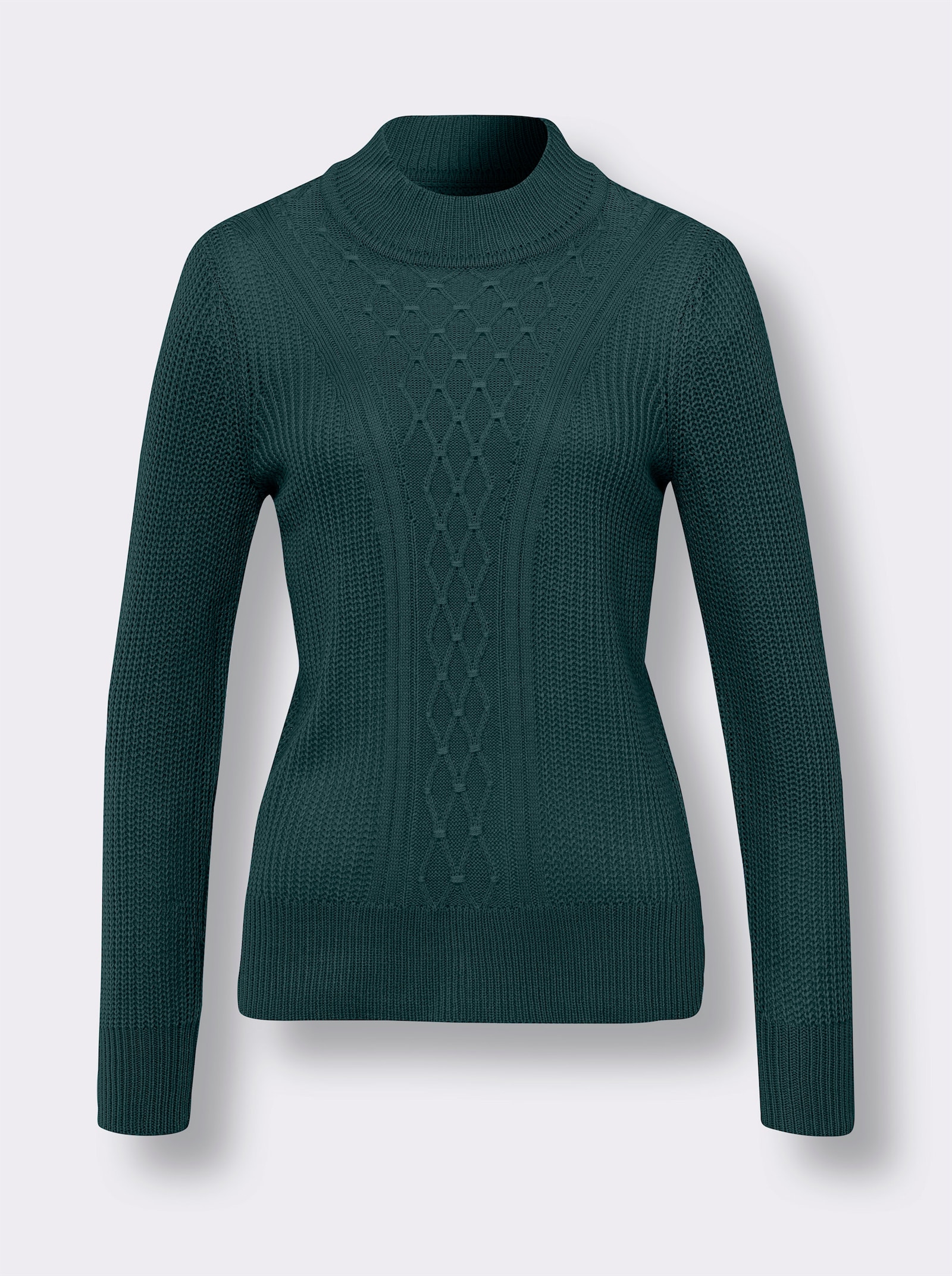 Stehkragenpullover mit Rauten-Strickmuster - petrol