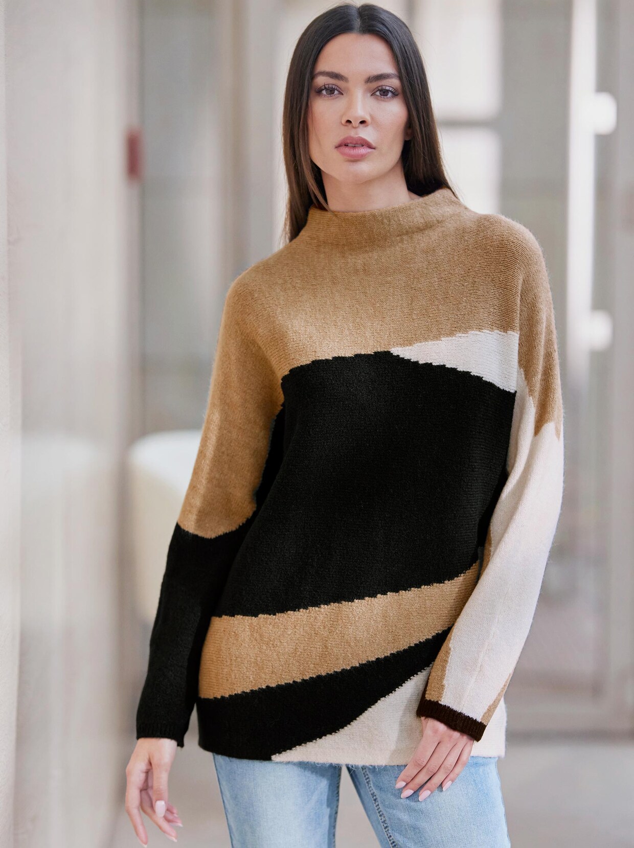 Rick Cardona Pullover - zwart/camel gedessineerd