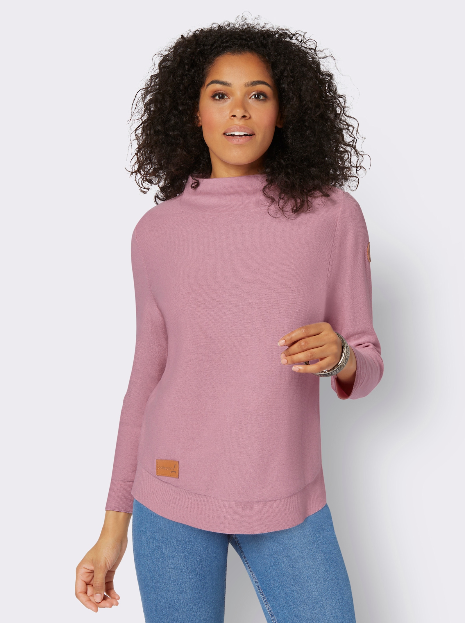 Stehkragenpullover mit Linksstrick-Muster - rosé