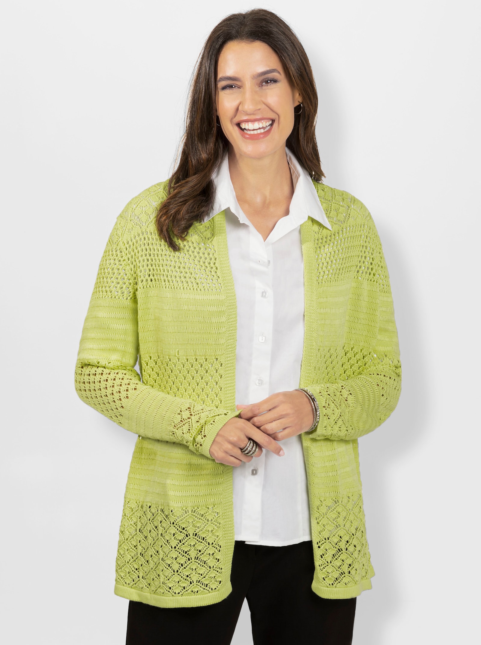 Veste en tricot avec motif ajouré - vert pistache