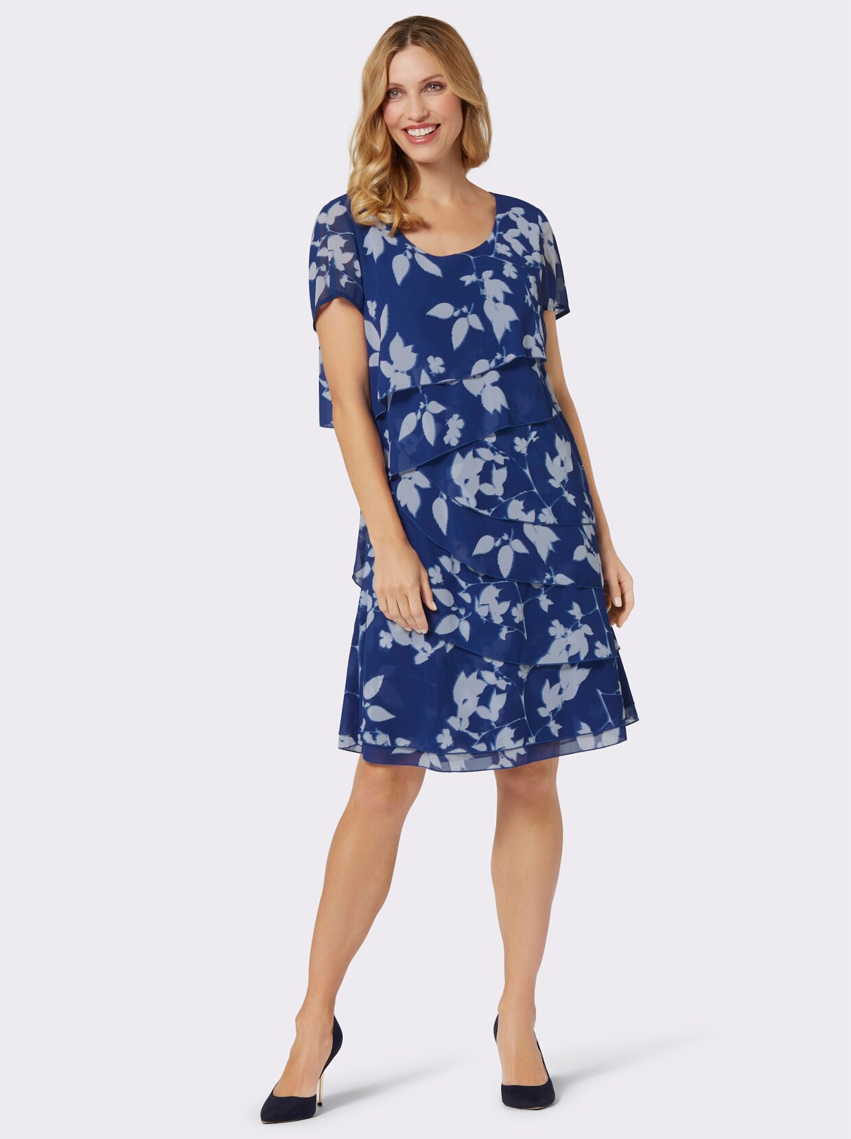 Partykleid - royalblau-ecru-bedruckt