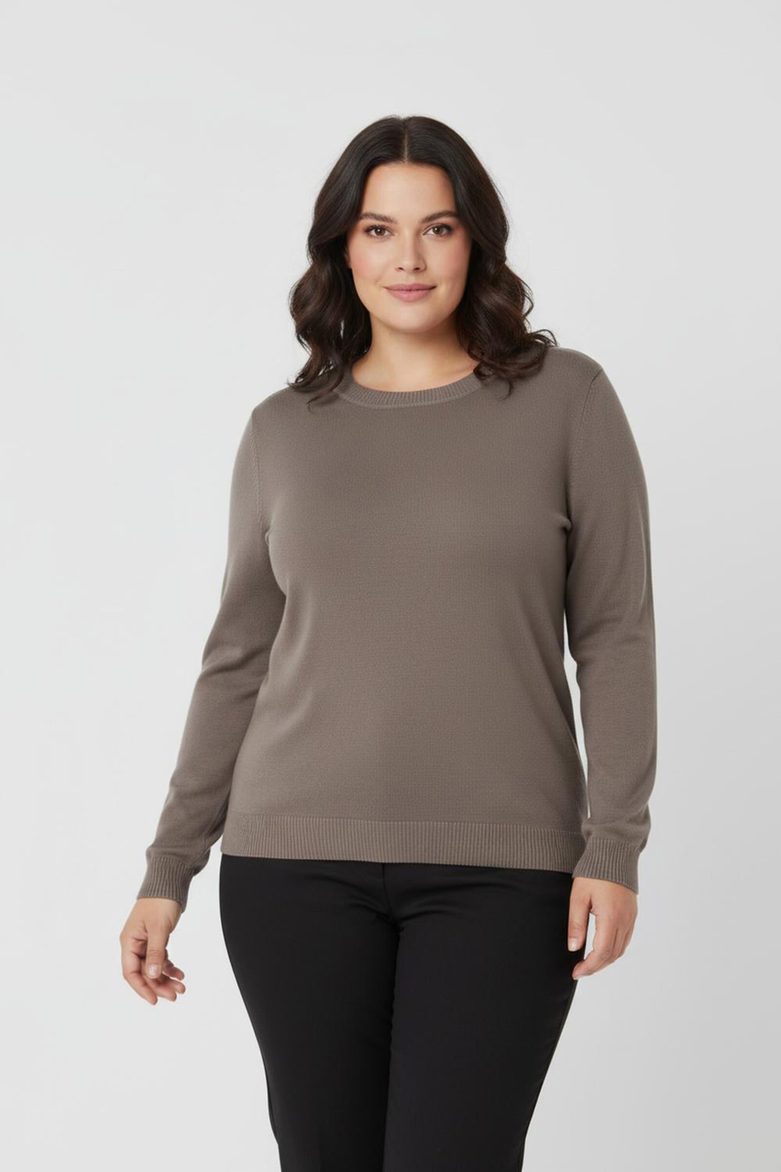 Langarm-Pullover aus reiner Baumwolle - taupe